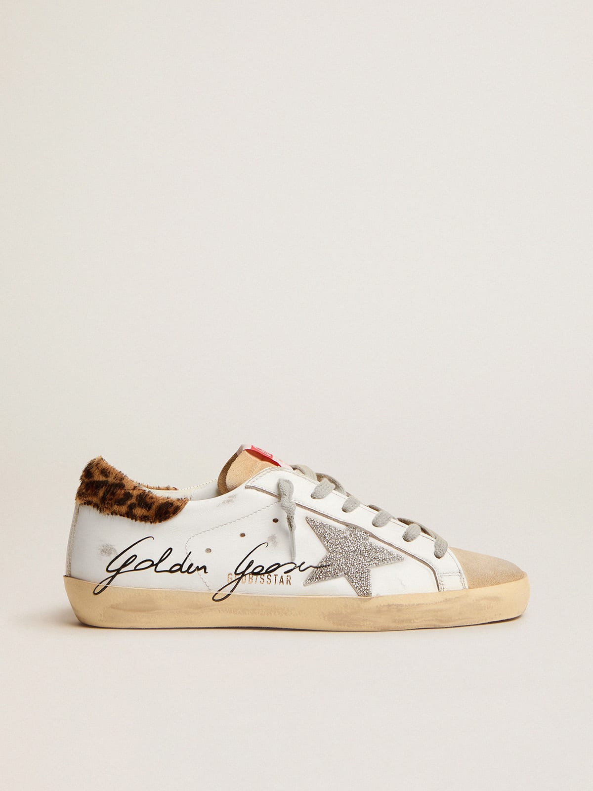 Super-Star sneakers with leopard-print pony skin heel tab and Swarovski star  | Golden Goose