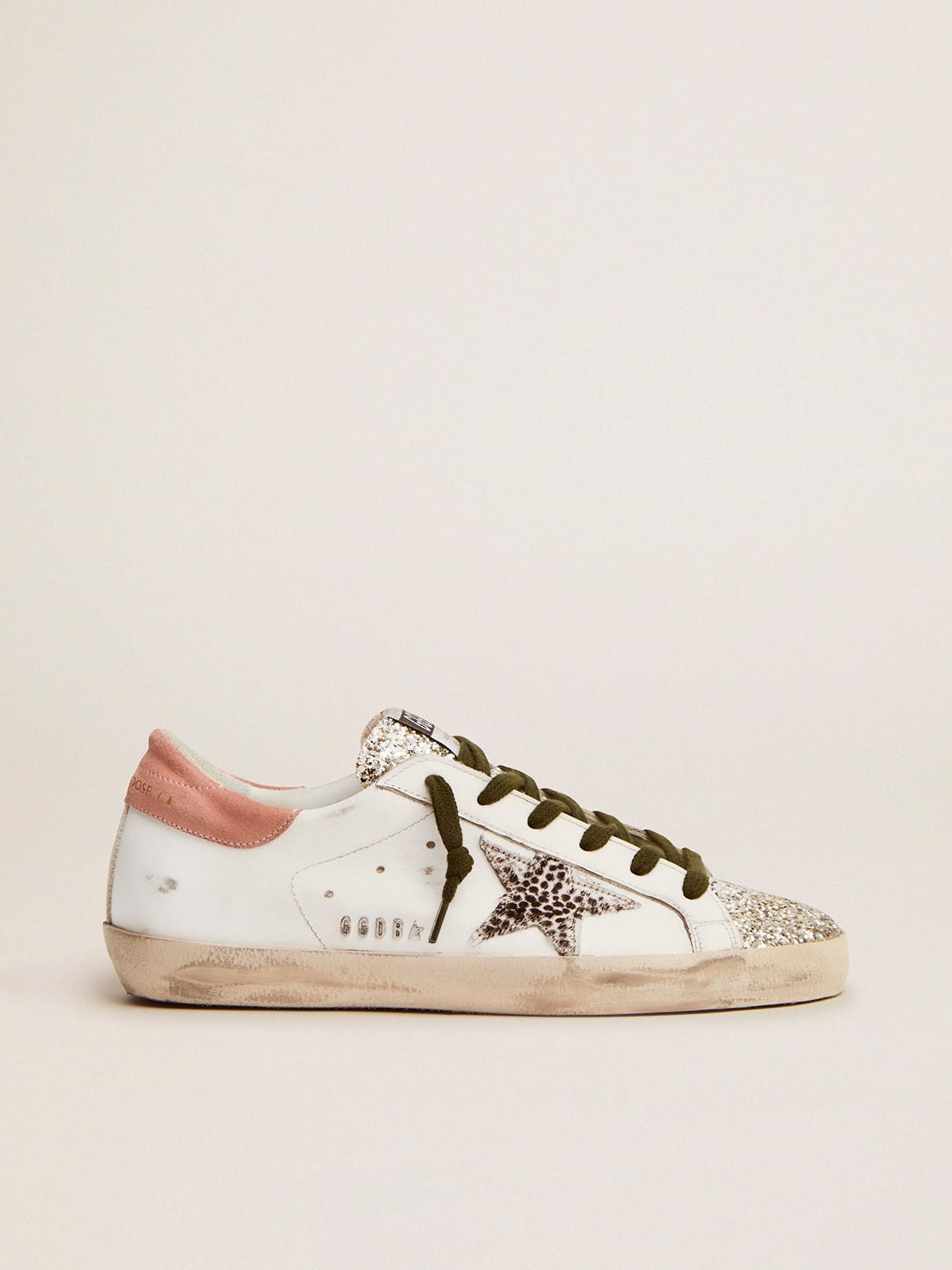 Super-Star LTD sneakers with silver glitter and animal-print pony skin star  | Golden Goose