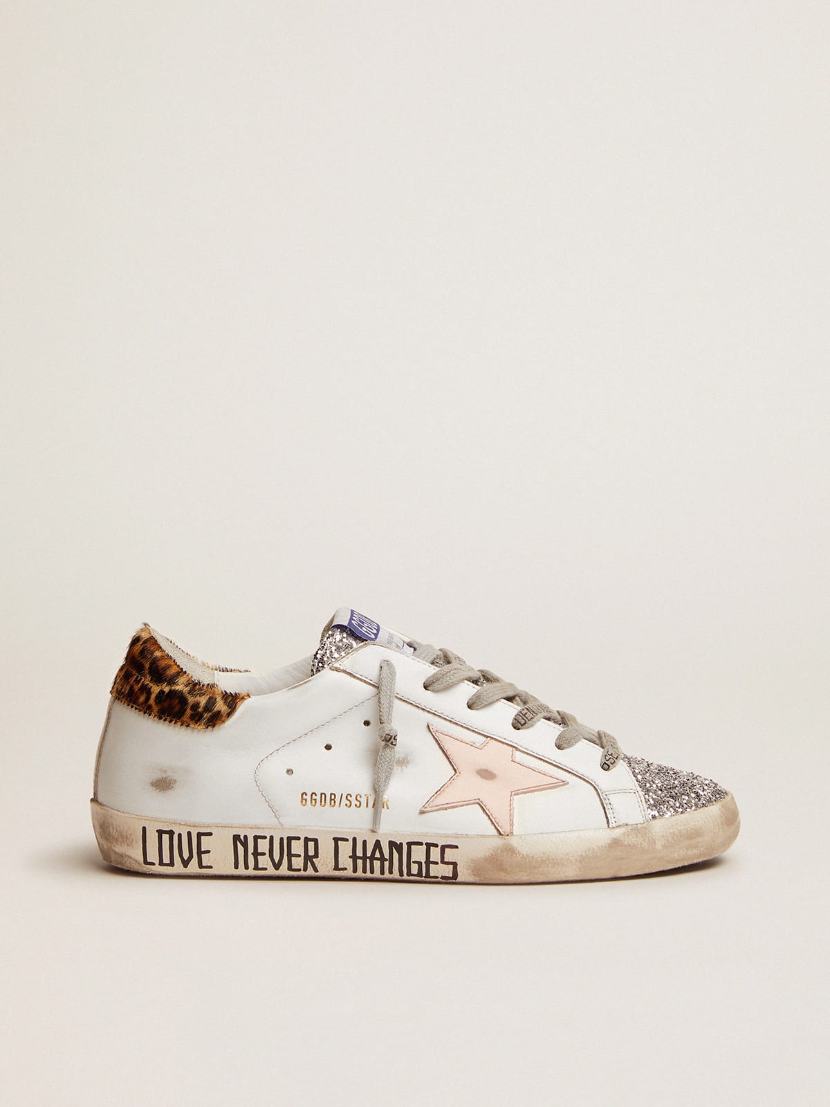 Super-Star sneakers with silver glitter tongue and handwritten lettering |  Golden Goose