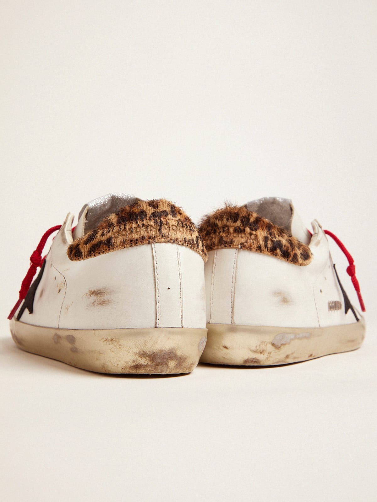Super-Star sneakers with leopard-print heel tab and red laces | Golden Goose