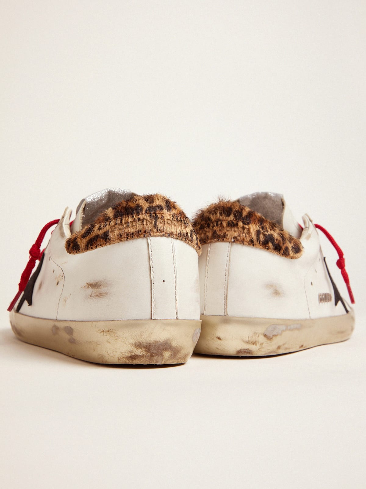 Super-Star sneakers with leopard-print heel tab and red laces