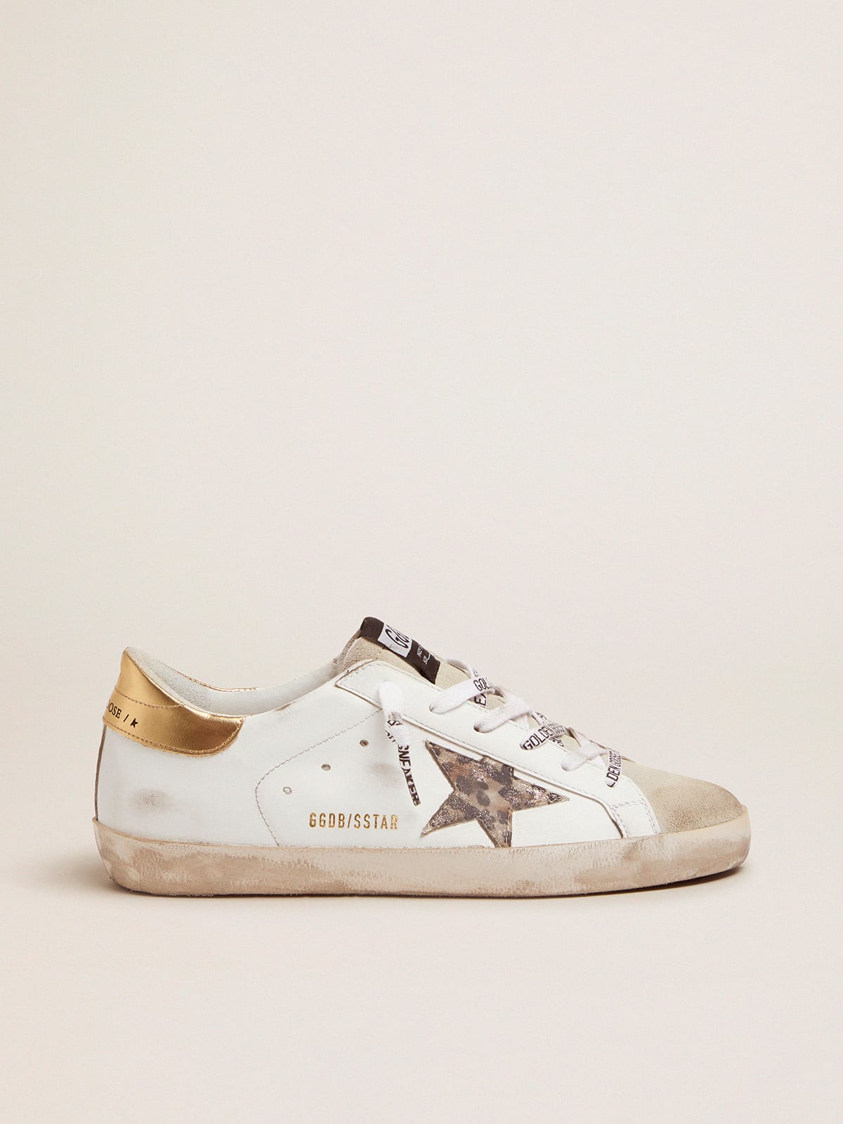 White Super-Star sneakers with leopard-print star | Golden Goose