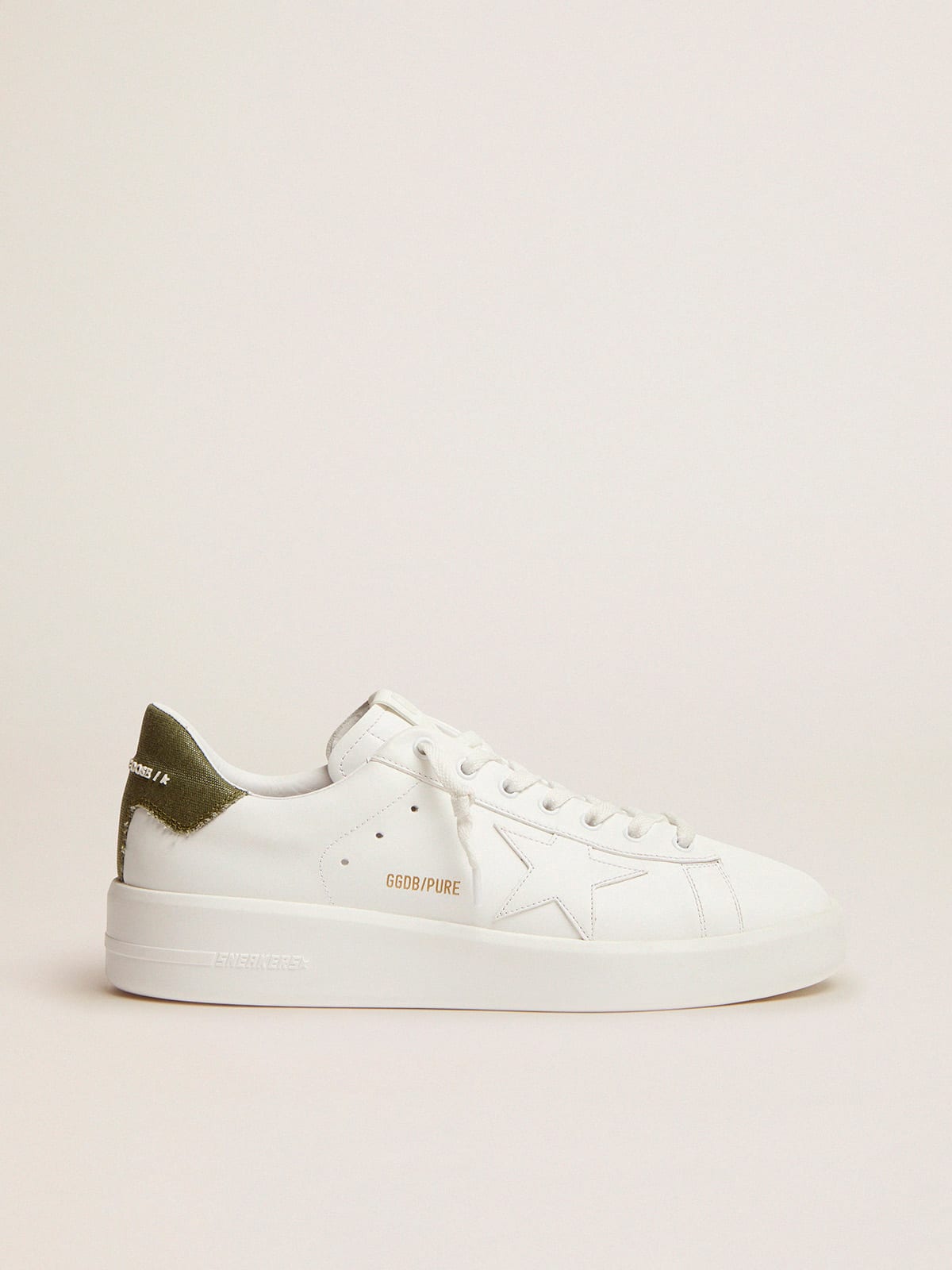Golden Goose - Purestar sneakers in white leather with green canvas heel tab in 