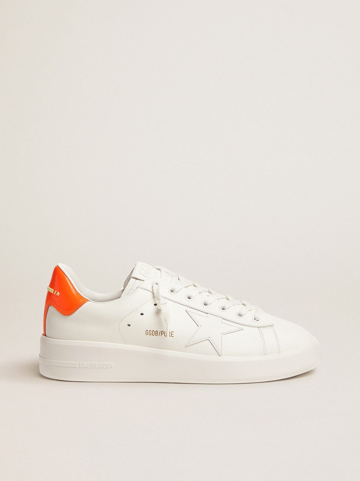 Golden Goose - White Purestar sneakers with fluorescent orange heel tab in 