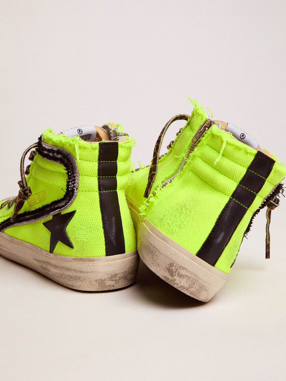 Golden Goose - Slide sneakers in fluorescent yellow canvas with black star in 