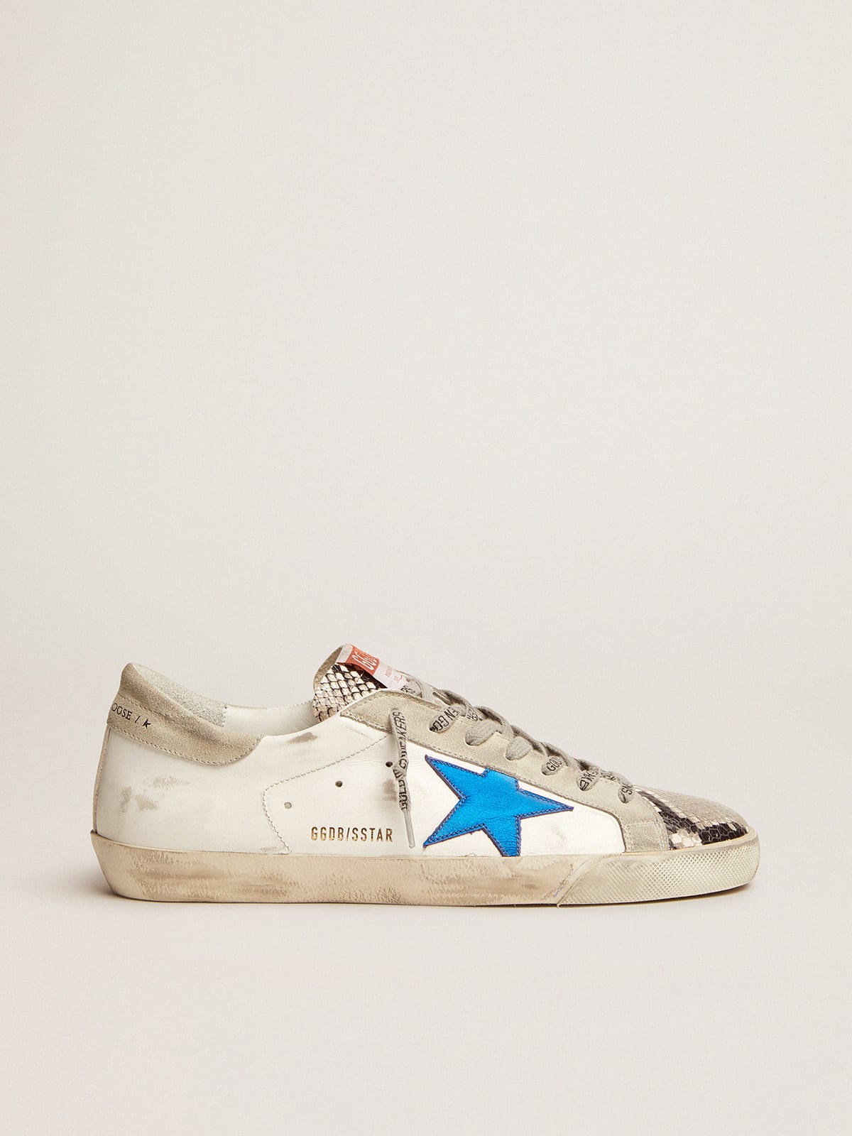 Super-Star sneakers with snake-print leather inserts and blue star | Golden  Goose