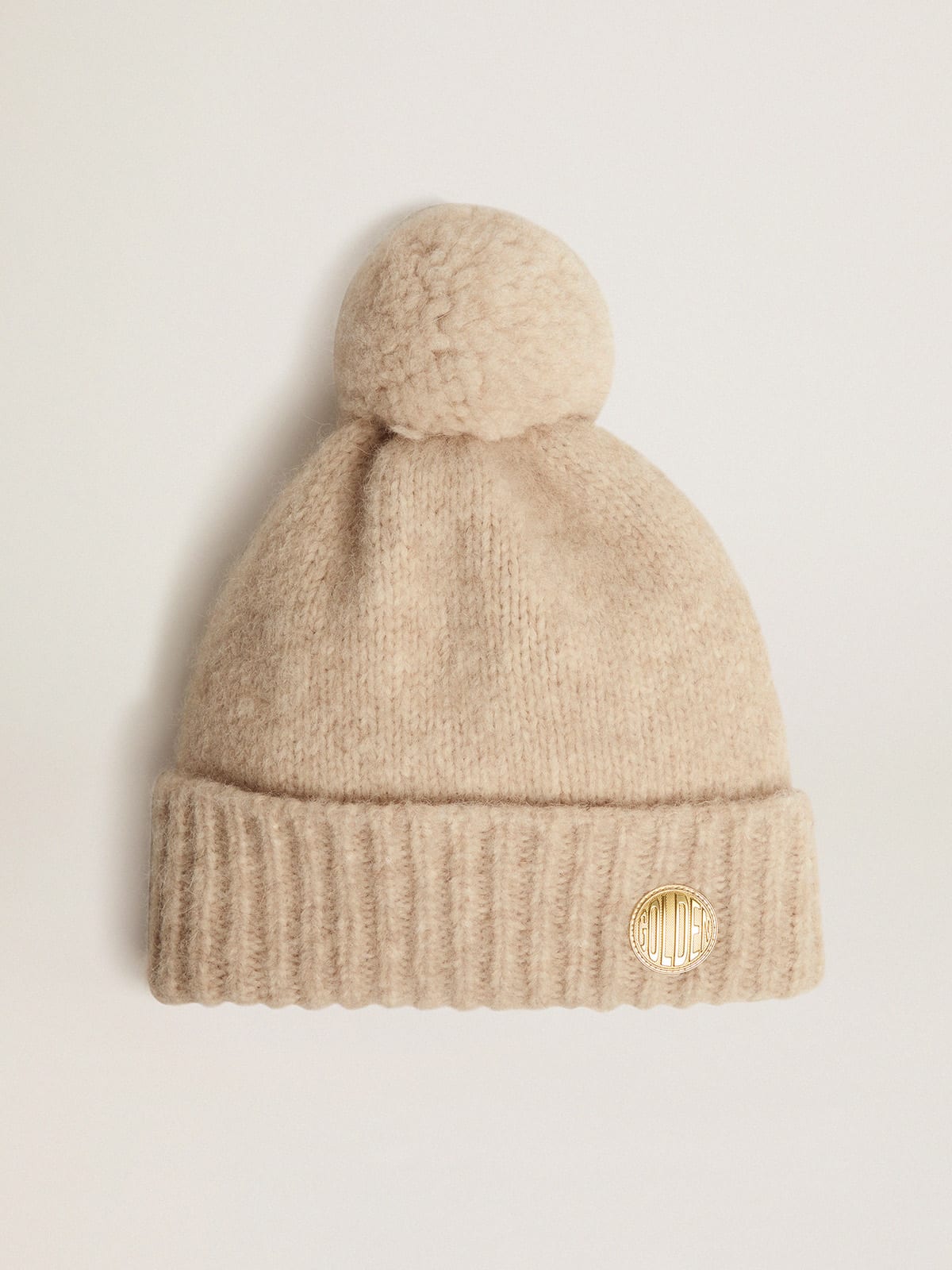 Golden Goose - Beige wool Journey Collection Didi beret with pompom in 