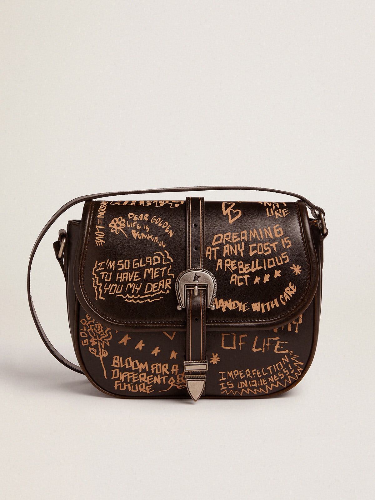 Medium Rodeo Bag in black leather with contrasting lettering