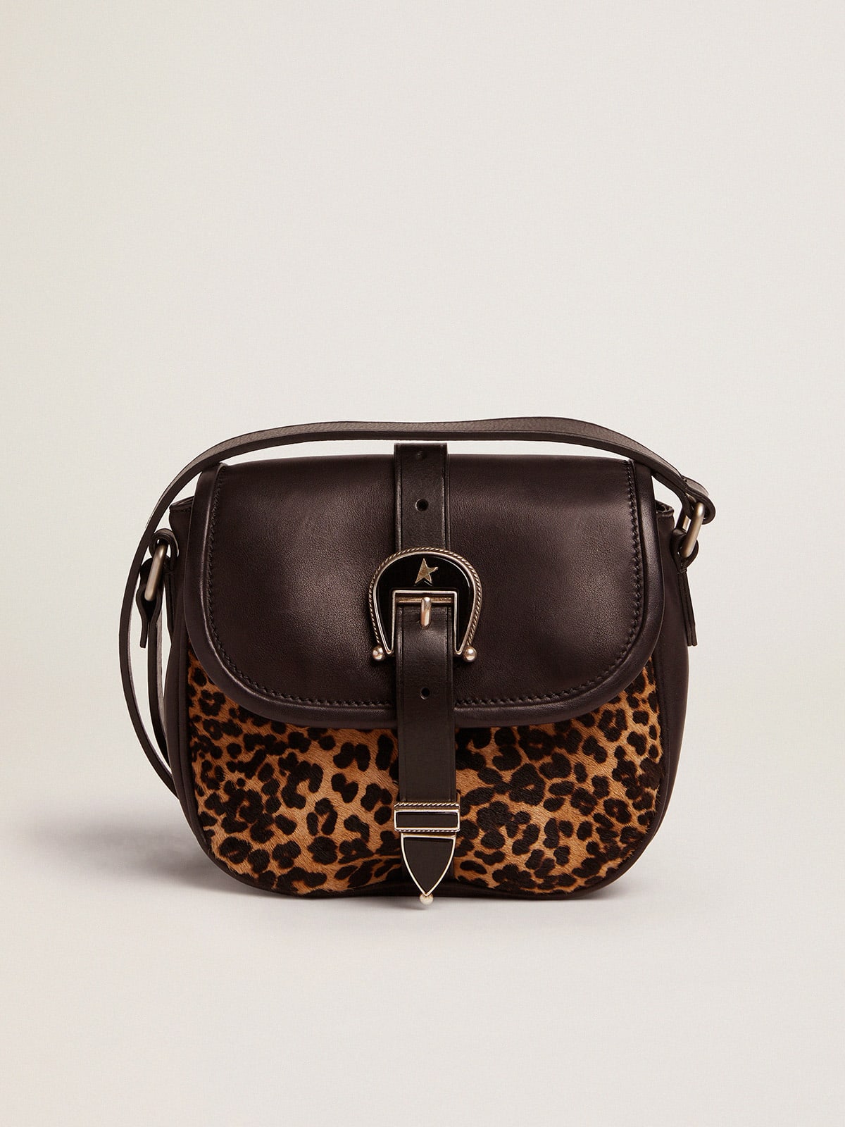 Golden Goose - Bolso Rodeo Bag pequeño de piel negra y efecto potro con estampado de leopardo in 