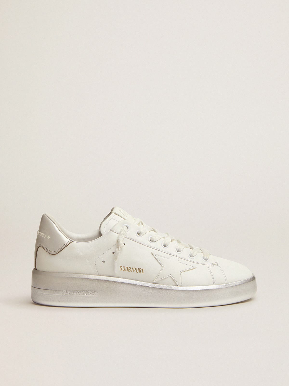 Purestar sneakers in leather with silver laminated heel tab and