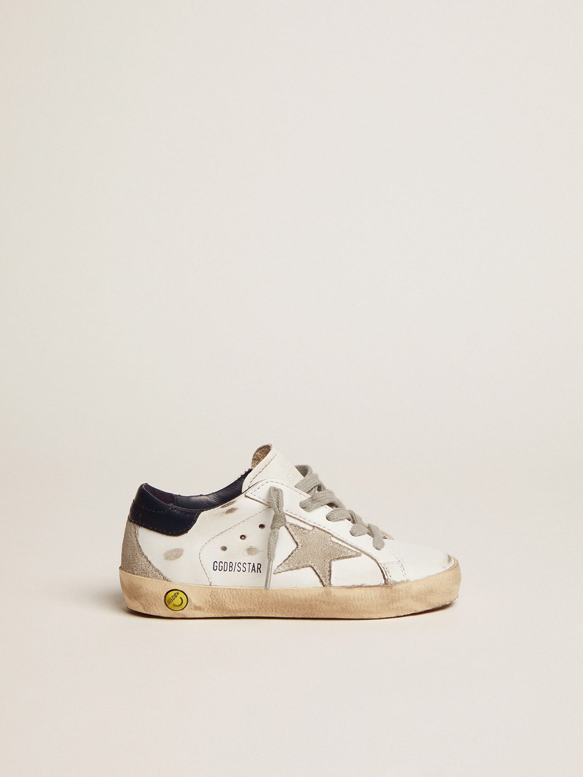 Junior Super-Star with gray suede star and blue heel tab | Golden Goose