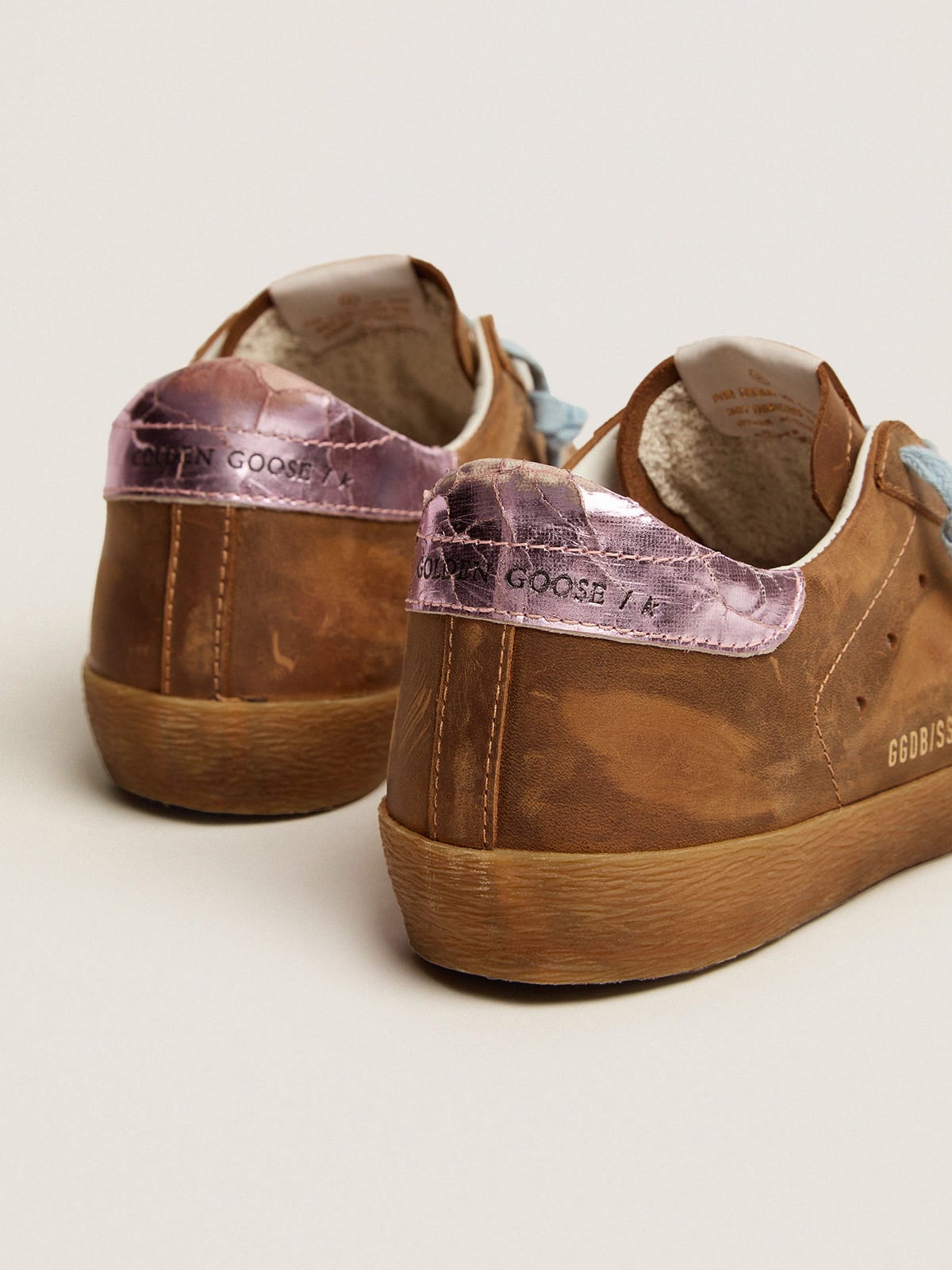 Super-Star sneakers in brown waxed suede with a zebra-print pony skin star  | Golden Goose