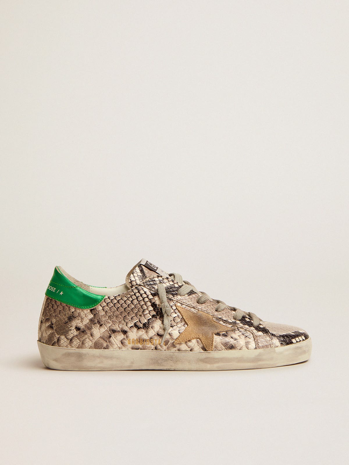 Super-Star LTD sneakers with snake-print leather upper and green laminated  leather heel tab | Golden Goose