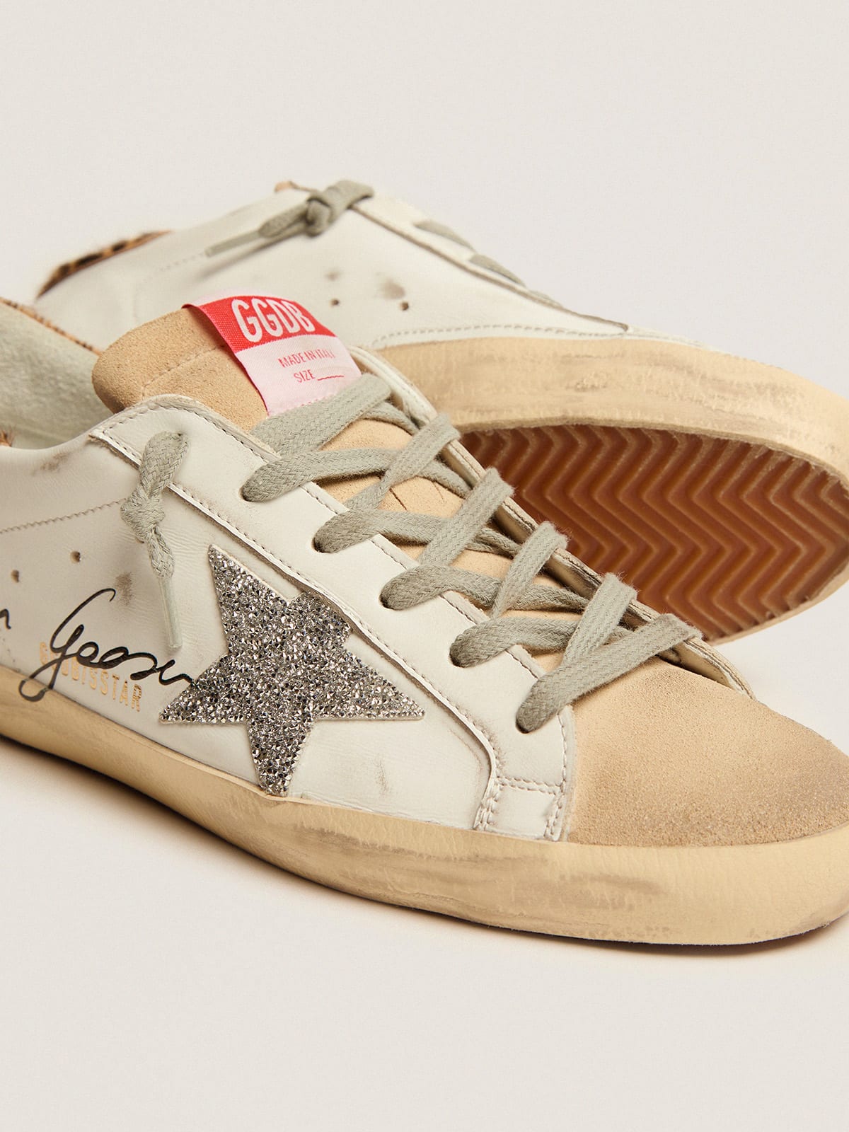 Golden Goose - Super-Star sneakers with leopard-print pony skin heel tab and Swarovski star in 