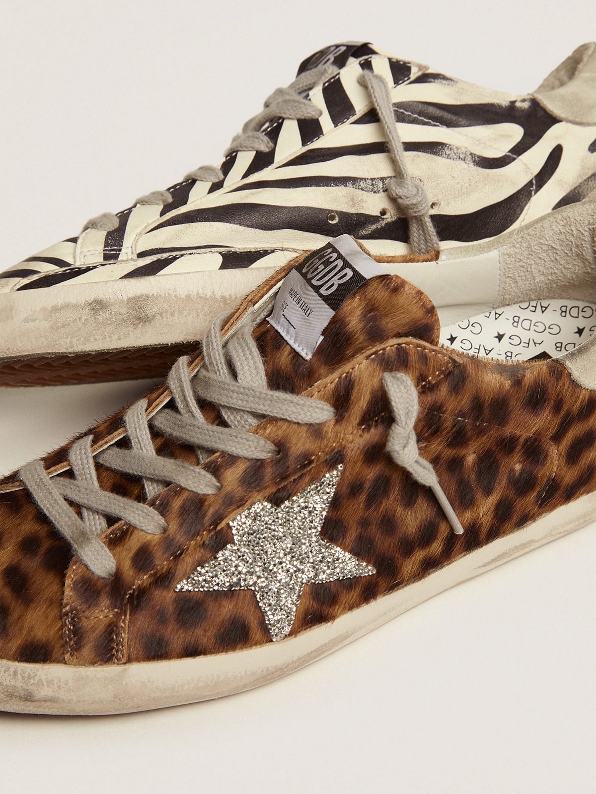 Super-Star LTD sneakers in animal-print pony skin with Swarovski star |  Golden Goose