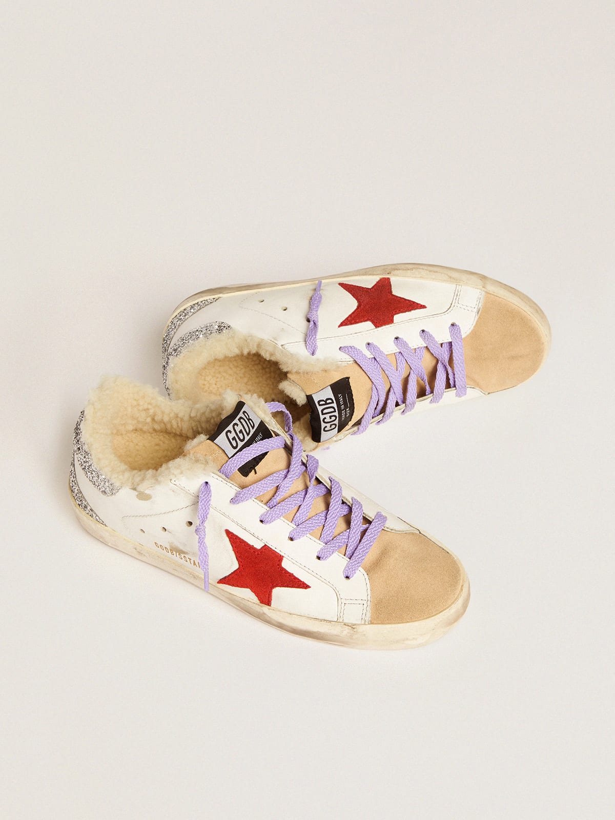 Super-Star sneakers with shearling lining and red suede star | Golden Goose