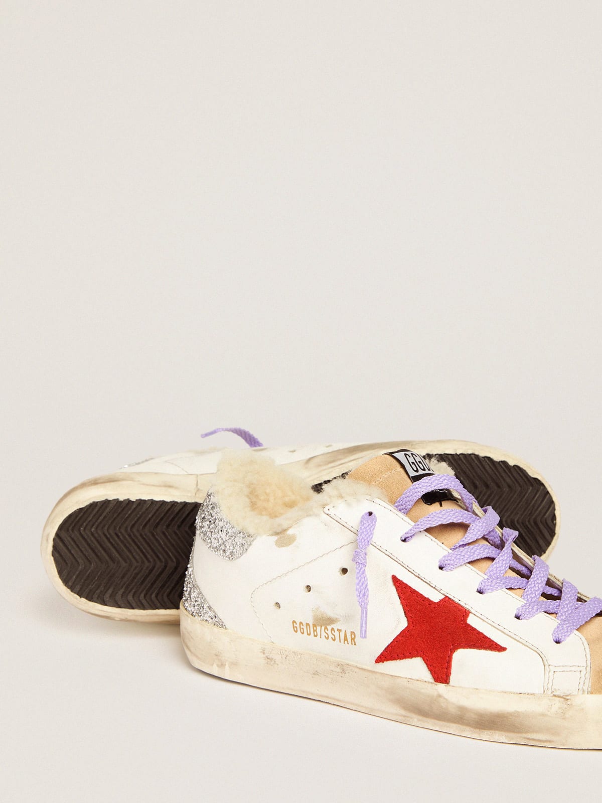 Golden Goose - Super-Star sneakers with shearling lining and red suede star in 
