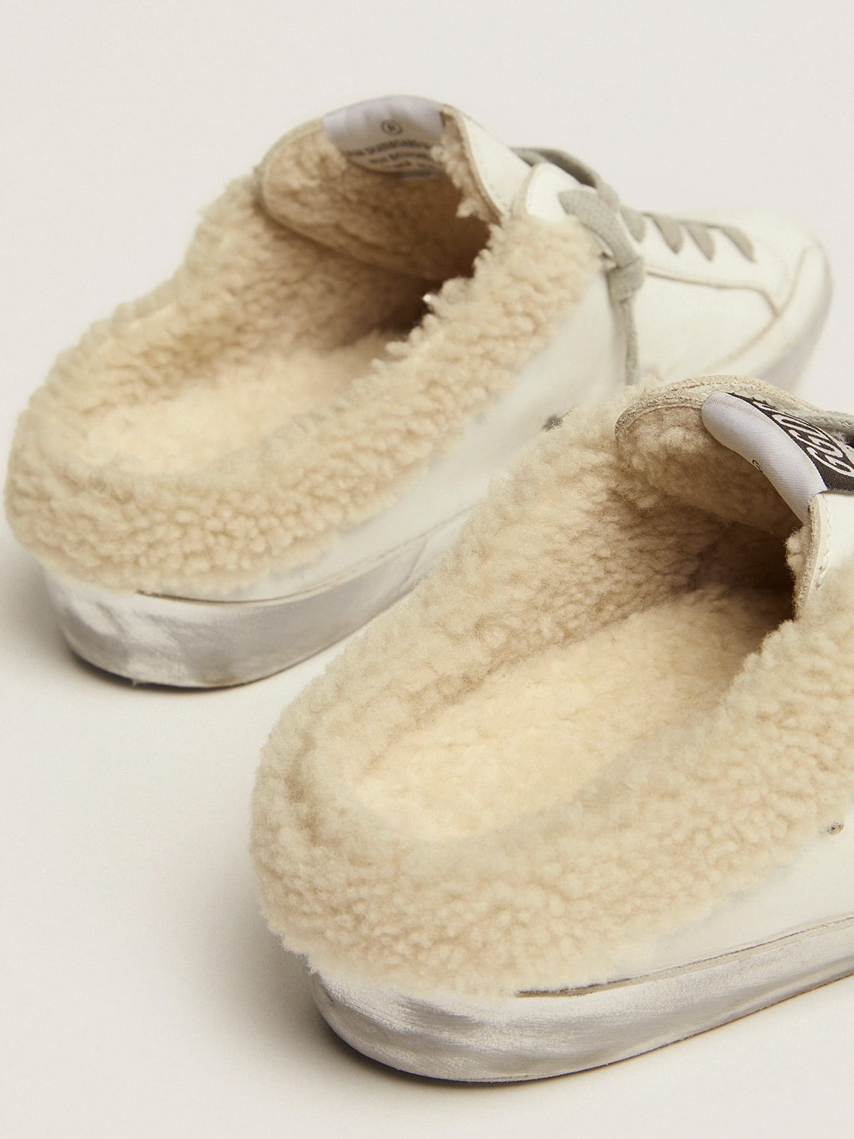 Super-Star Sabots in white leather with shearling lining | Golden Goose