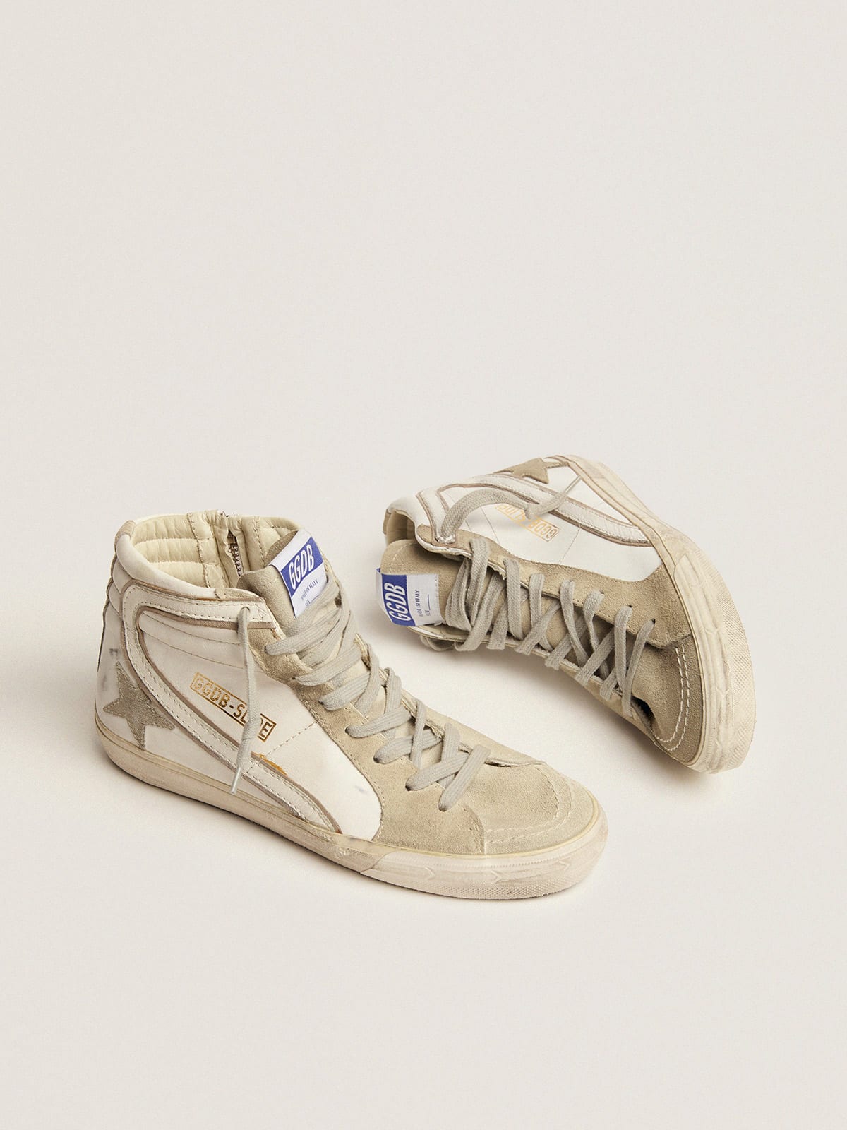 Golden Goose - Women's Slide with ice-gray suede star and white flash in 