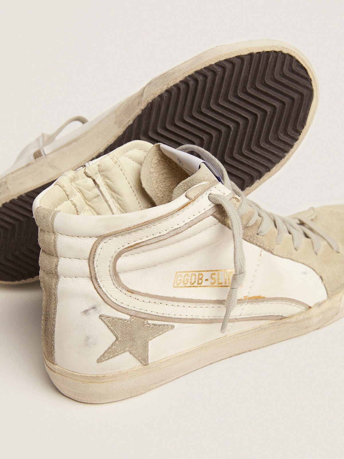 Golden Goose - Slide sneakers with ice-gray suede star and white leather flash in 