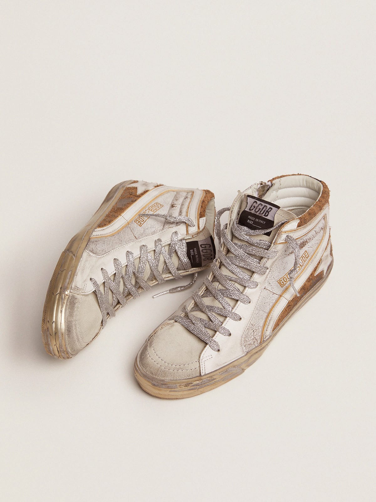 Slide sneakers in crackle leather and leopard-print suede | Golden Goose