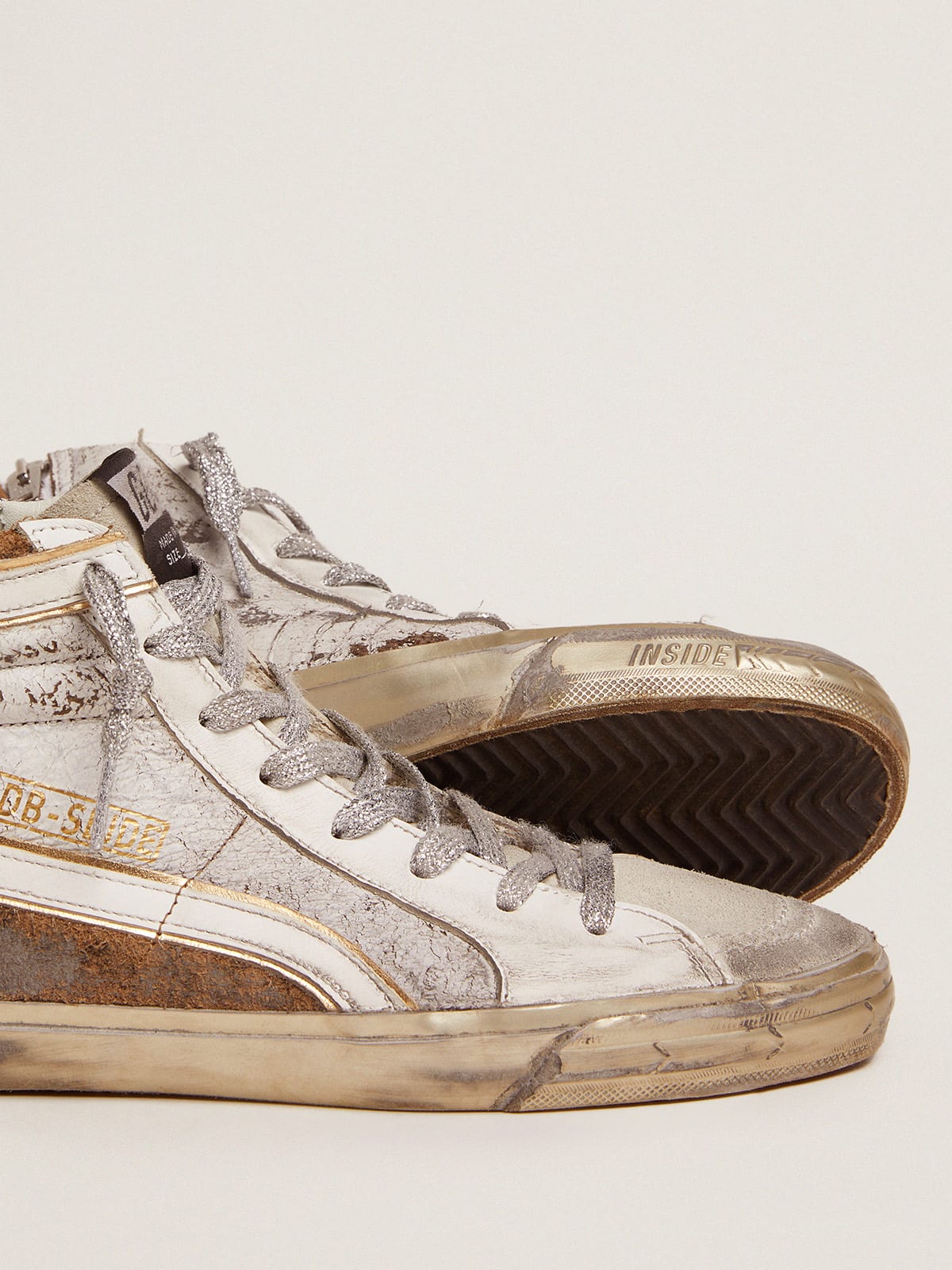 Slide sneakers in crackle leather and leopard-print suede | Golden Goose