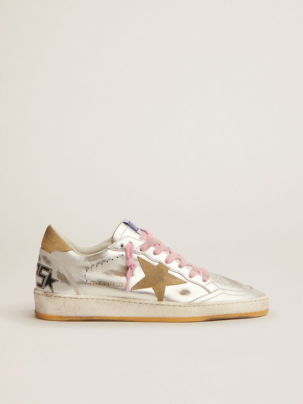 Ball Star LTD sneakers in silver laminated leather with suede details |  Golden Goose