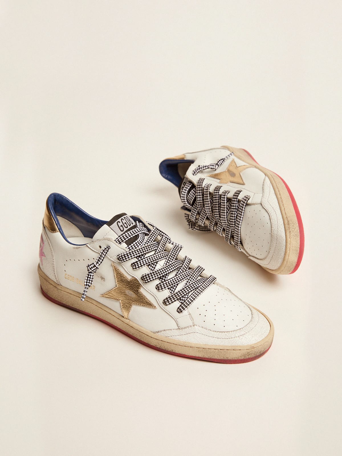 Ball Star LTD sneakers in white leather with gold inserts | Golden Goose