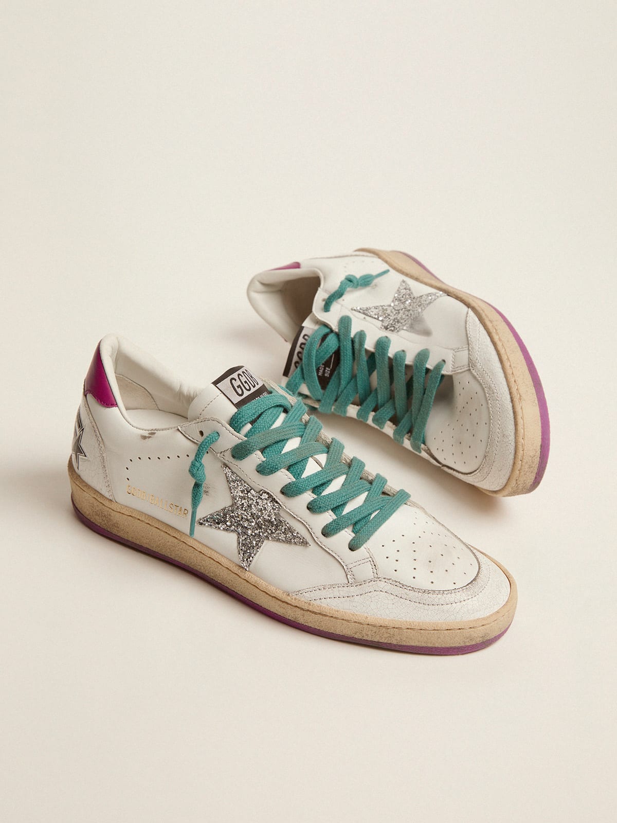 Ball Star LTD sneakers in leather with purple heel tab and silver star ...