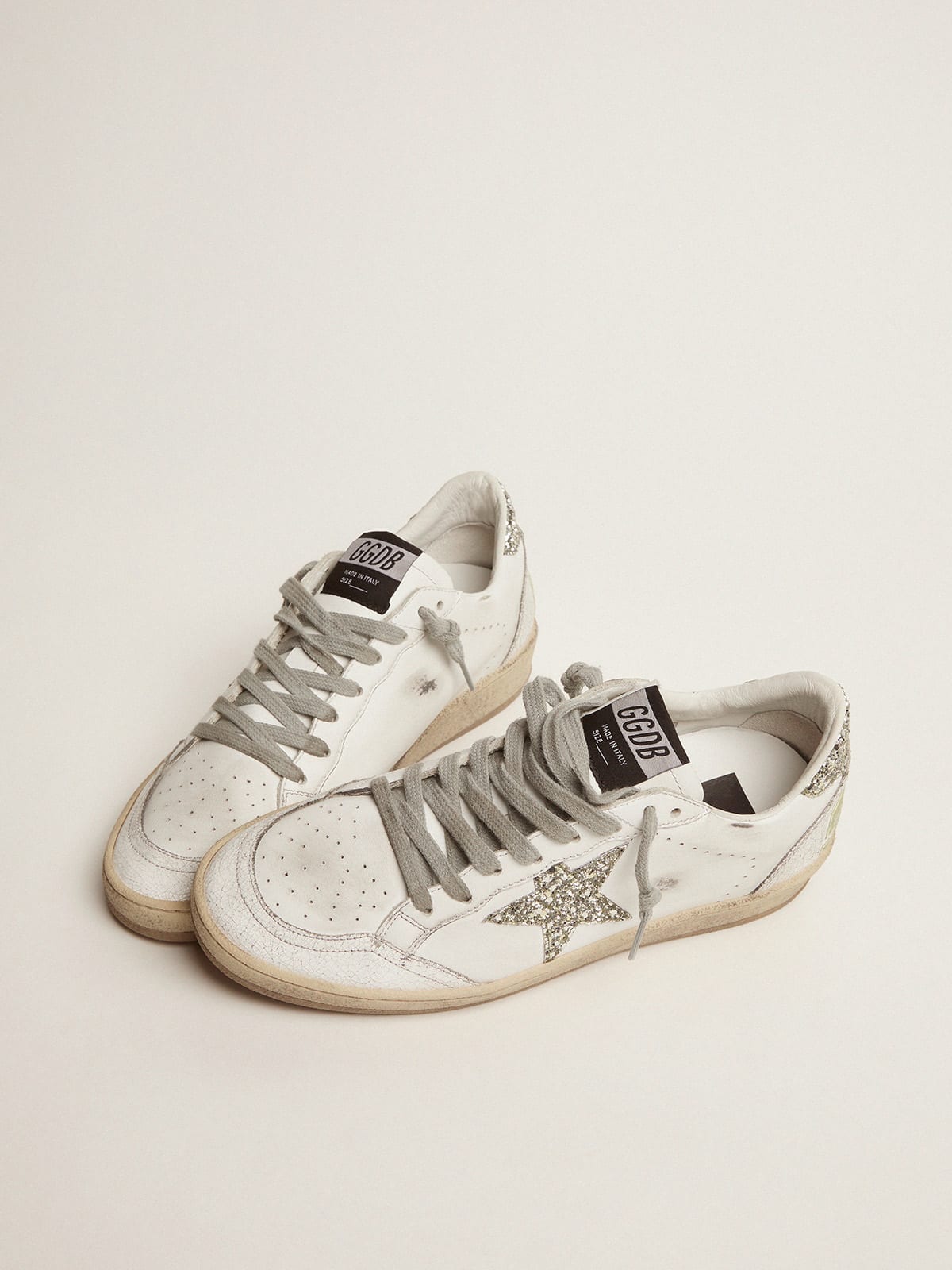 Ball Star LTD sneakers in white leather with green glitter details | Golden  Goose