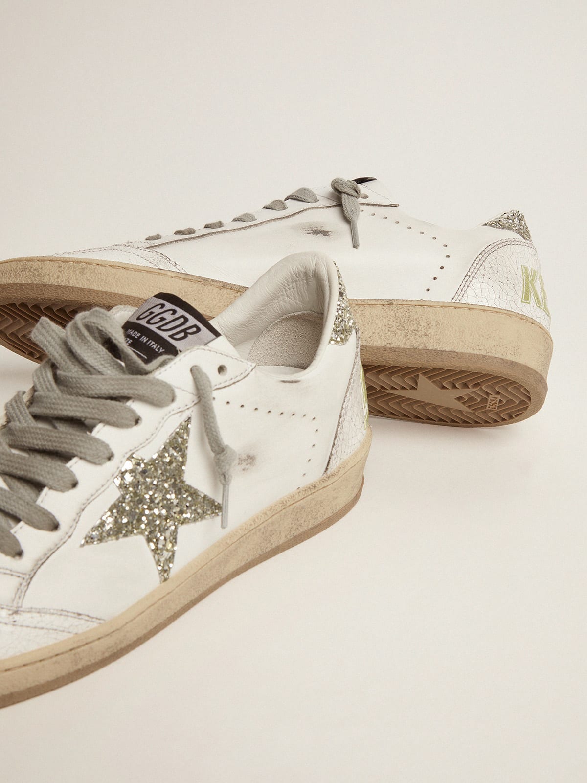 Ball Star LTD sneakers in white leather with green glitter details | Golden  Goose