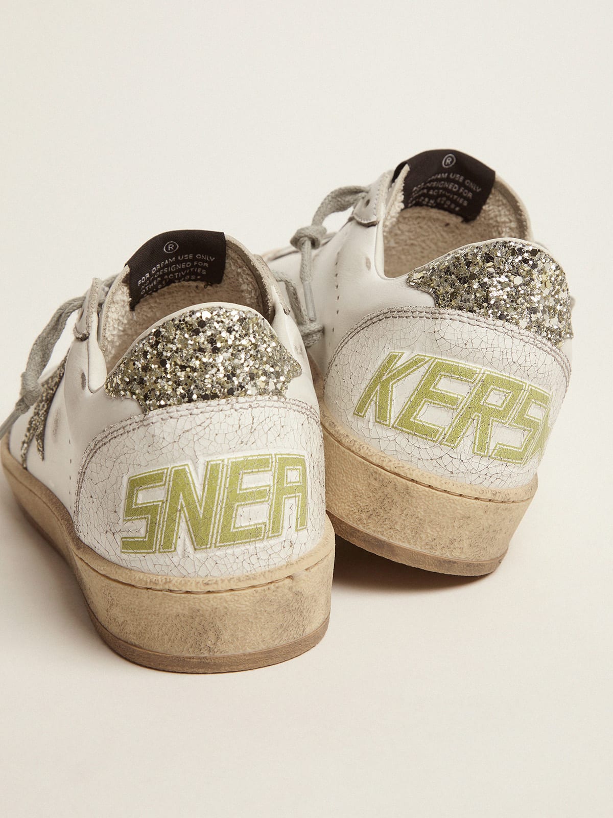 Ball Star LTD sneakers in white leather with green glitter details | Golden  Goose