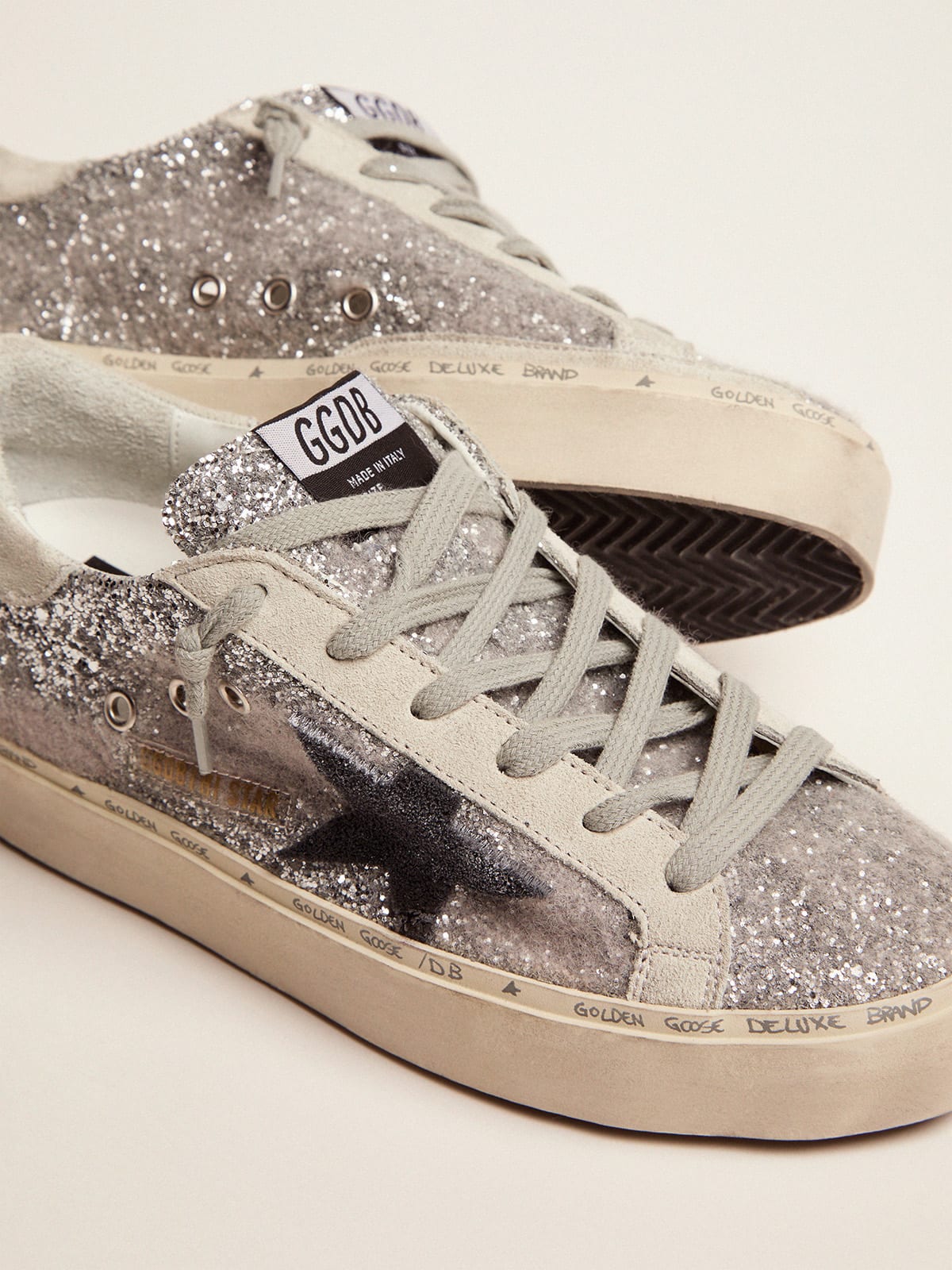 Hi Star sneakers in silver glitter and wool and star with chenille embroidery