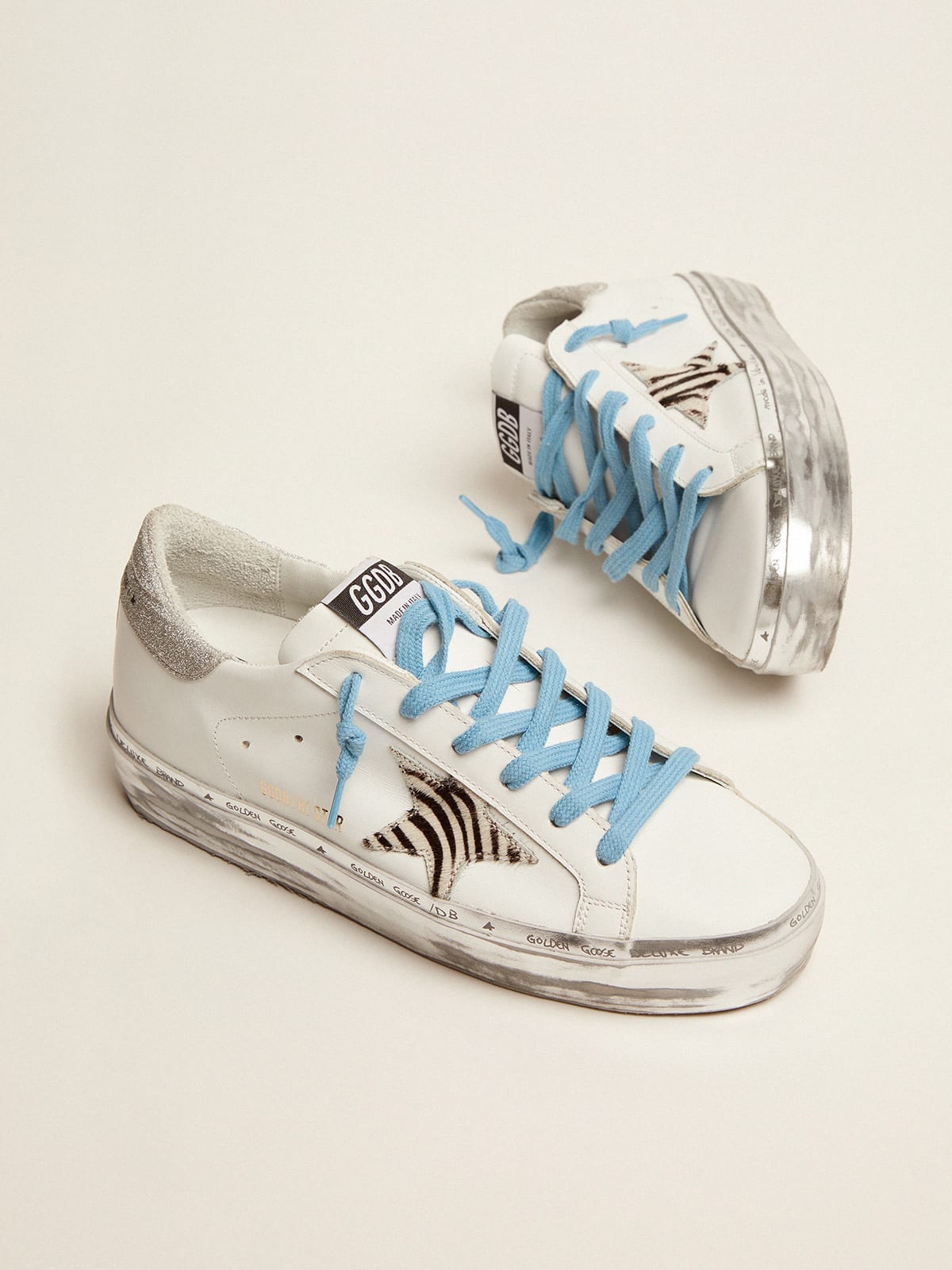 Golden Goose - Hi Star sneakers with zebra-print pony skin star and glitter heel tab in 
