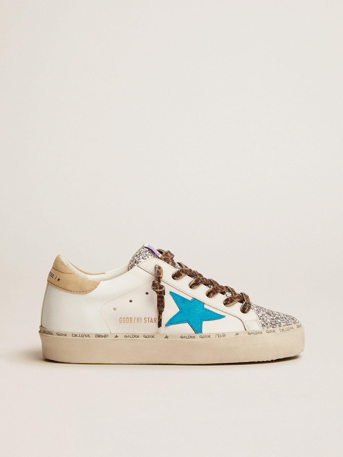 Hi Star LTD sneakers with glitter tongue and cyan blue suede star