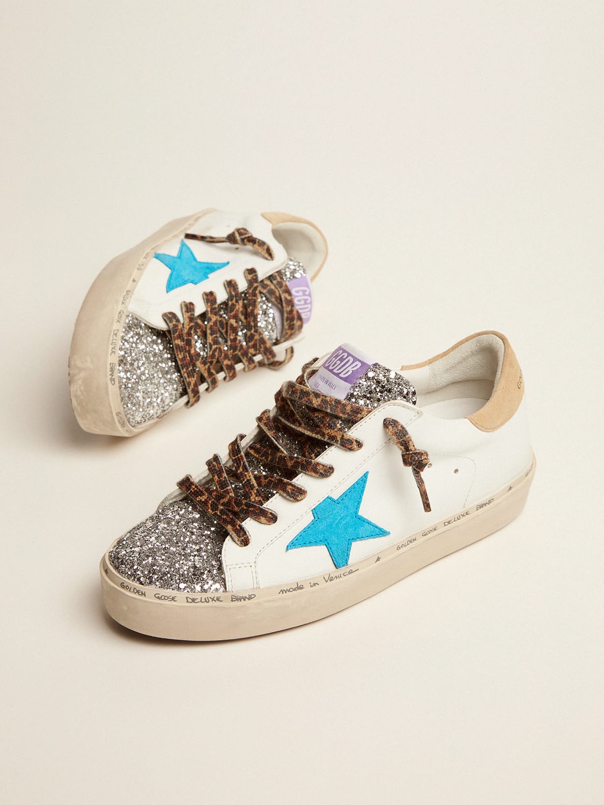 Hi Star LTD sneakers with glitter tongue and cyan blue suede star