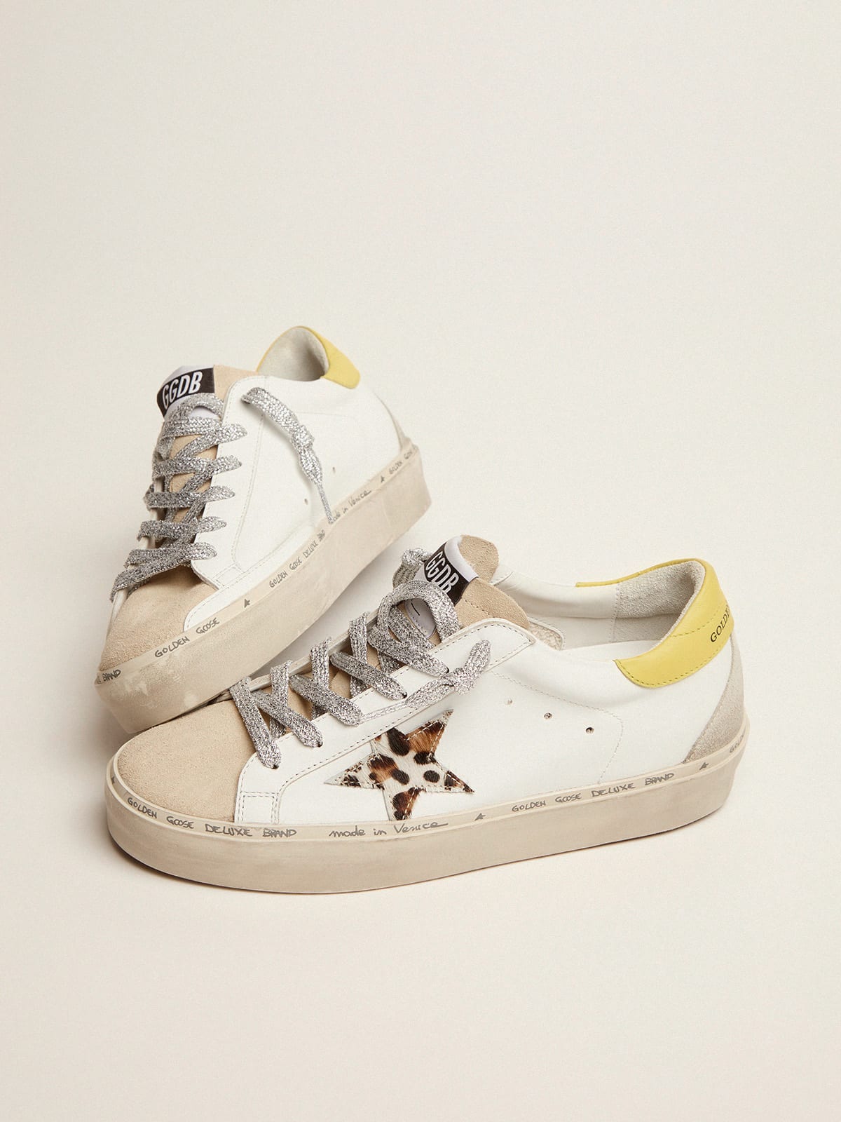 Hi Star LTD sneakers with zebra-print pony skin star and glitter heel tab |  Golden Goose