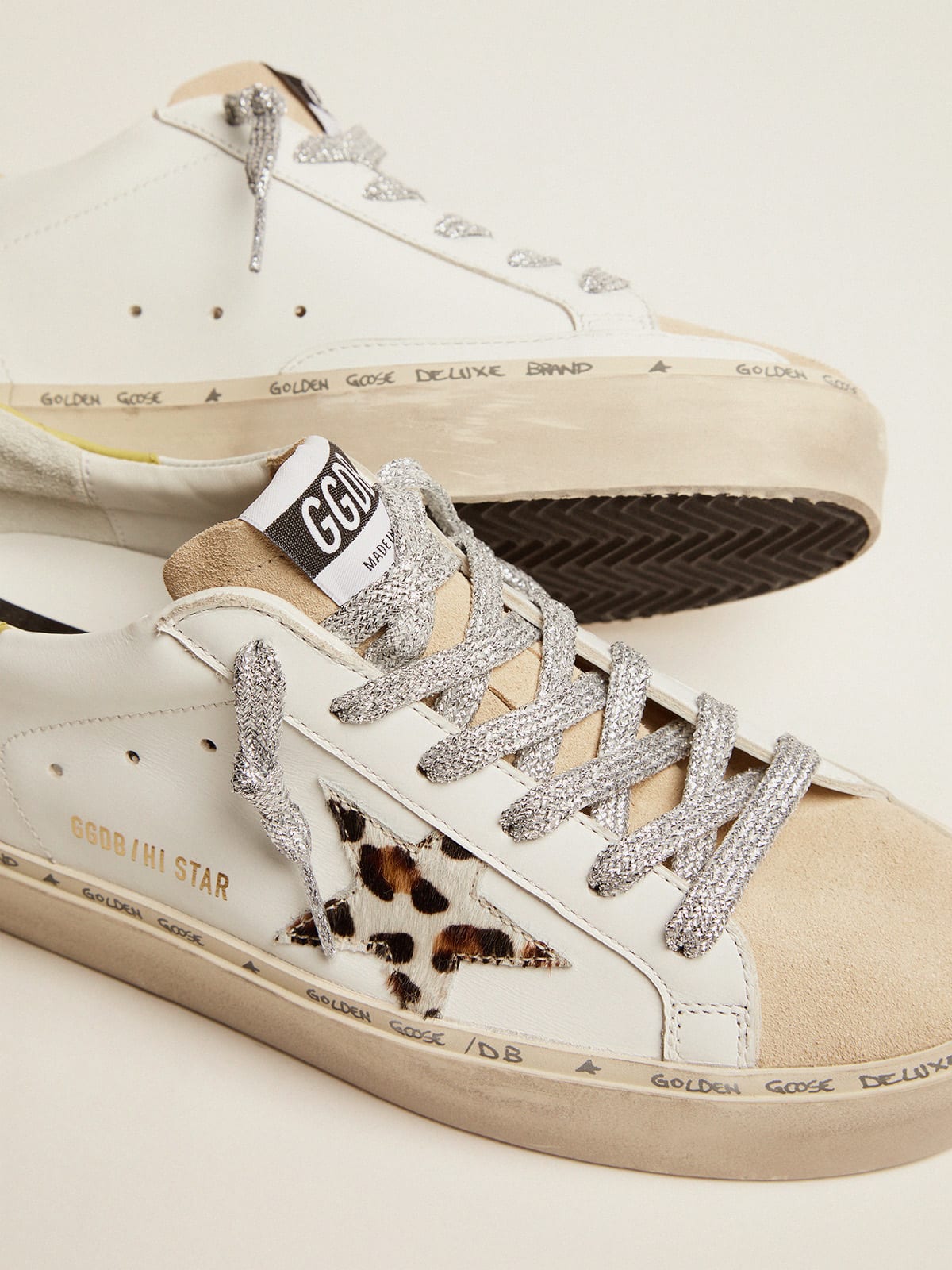 Hi Star LTD sneakers with zebra-print pony skin star and glitter heel tab |  Golden Goose
