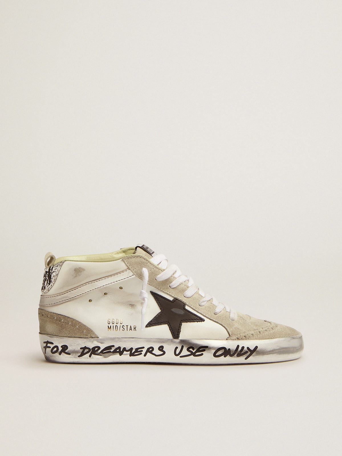 Mid Star LTD sneakers with glitter heel tab and handwritten lettering on  the foxing | Golden Goose