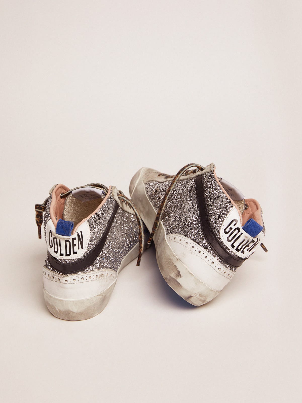 Mid Star sneakers with silver glitter upper and pale pink star | Golden  Goose