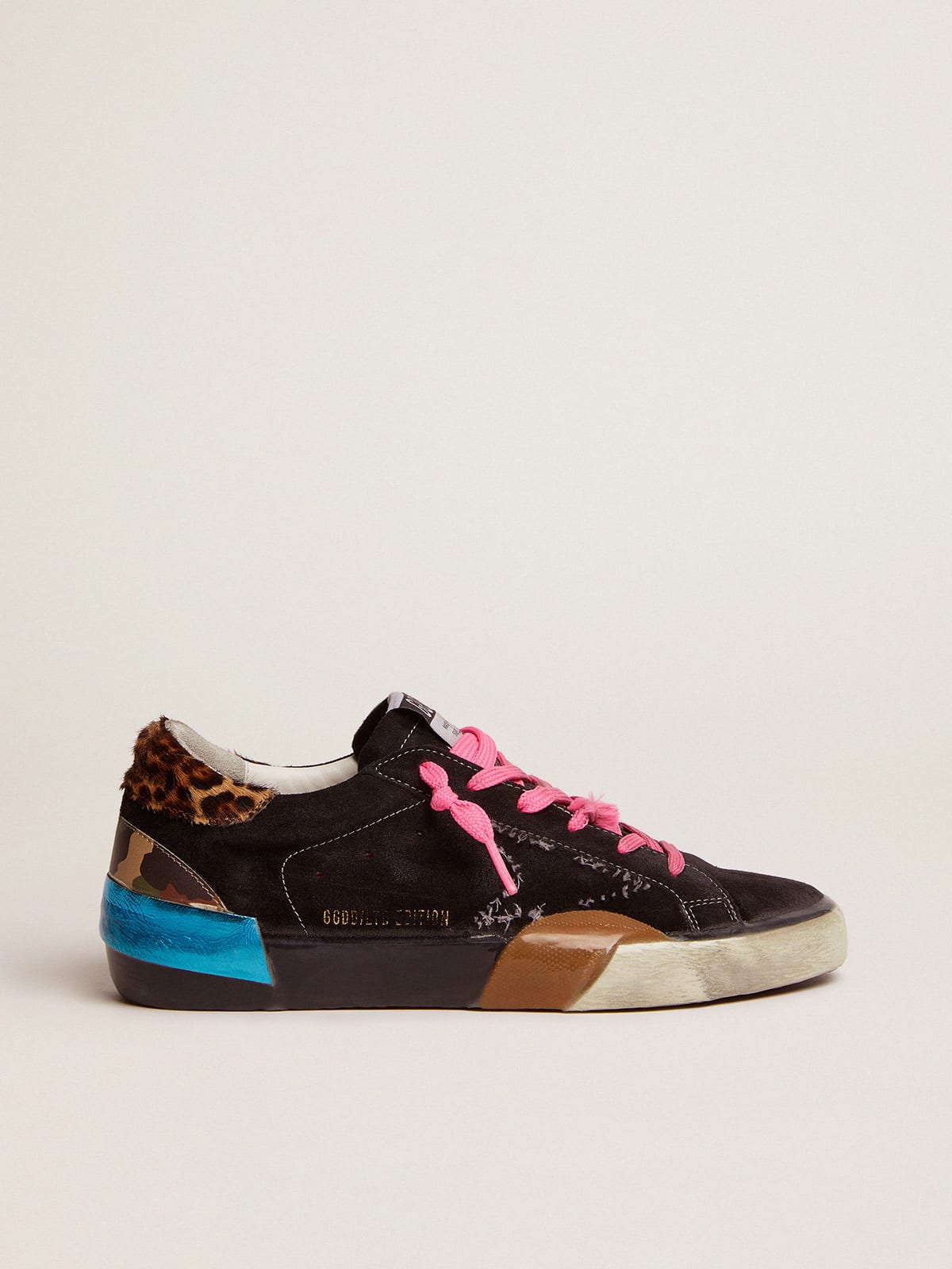 Women\'s Super-Star LAB sneakers in suede with leopard-print pony skin heel  tab | Golden Goose