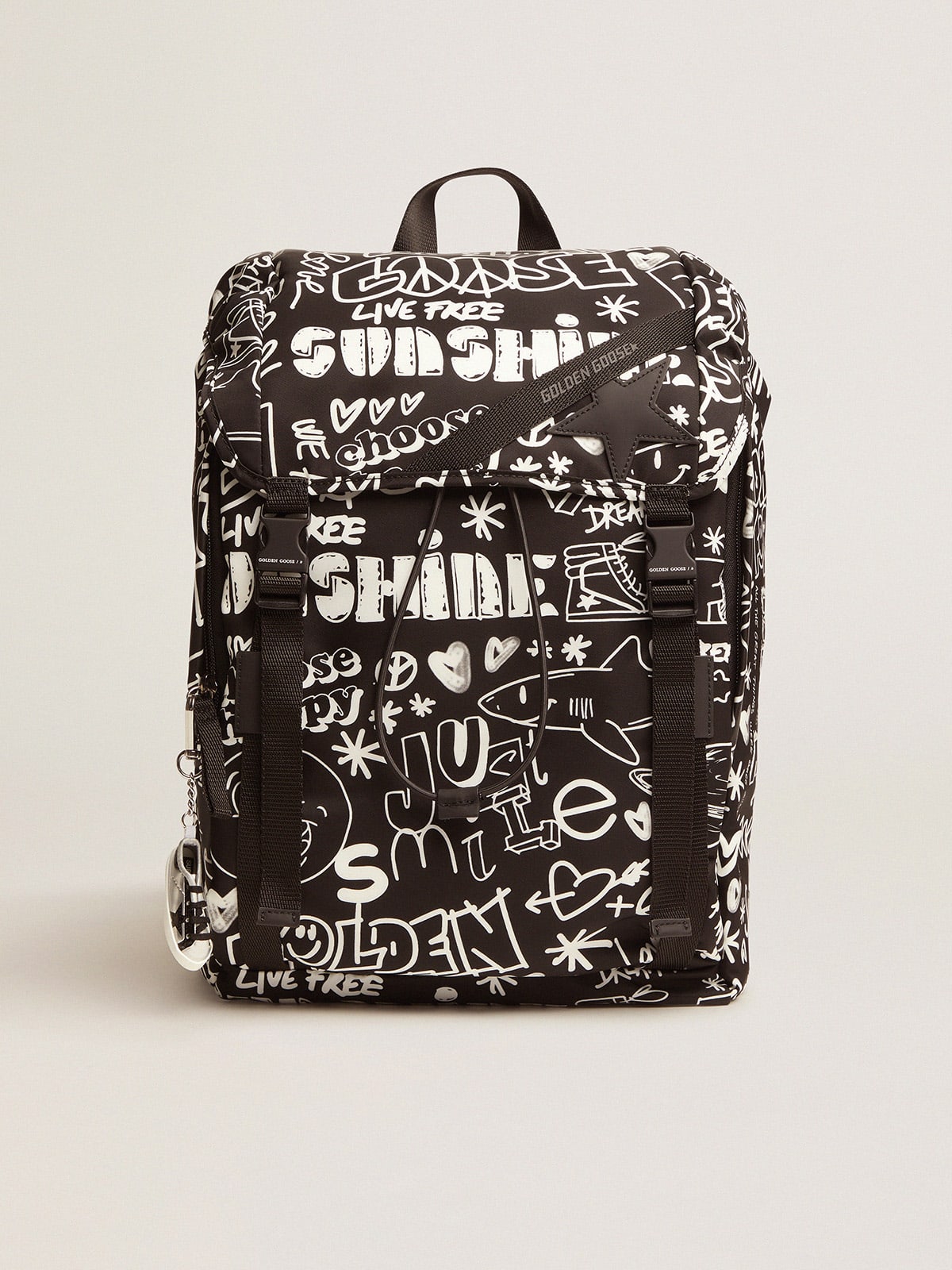 Golden Goose - Journey backpack in black nylon with contrasting white decorations in 