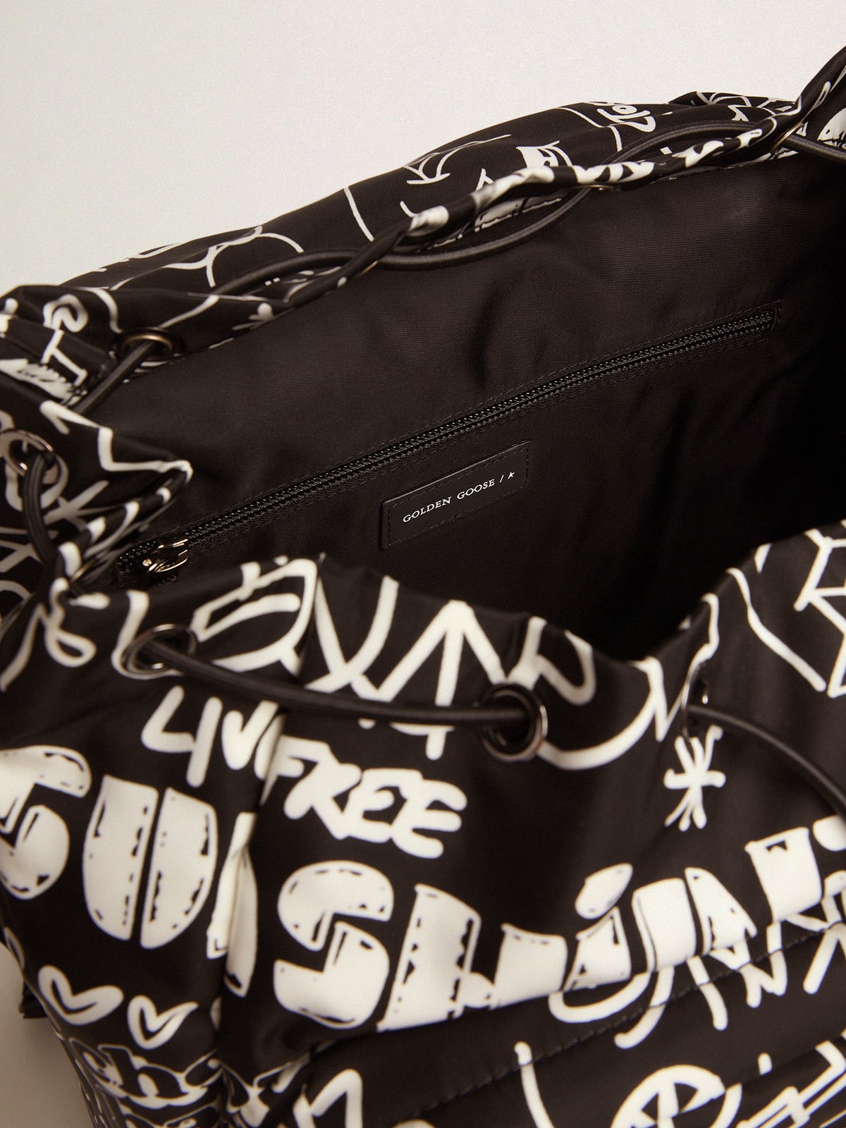 Golden Goose - Journey backpack in black nylon with contrasting white decorations in 