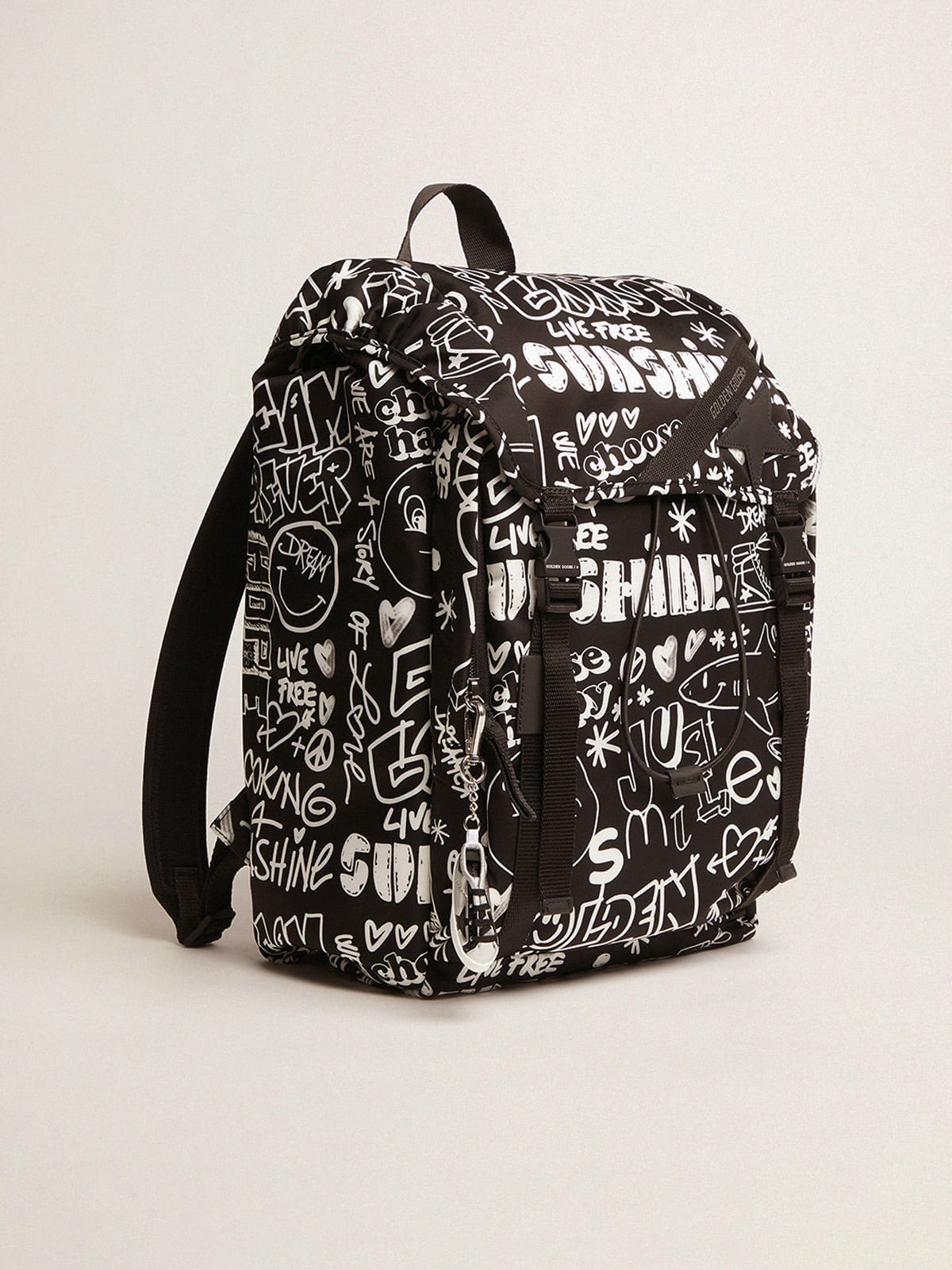 Journey backpack in black nylon with contrasting white decorations ...