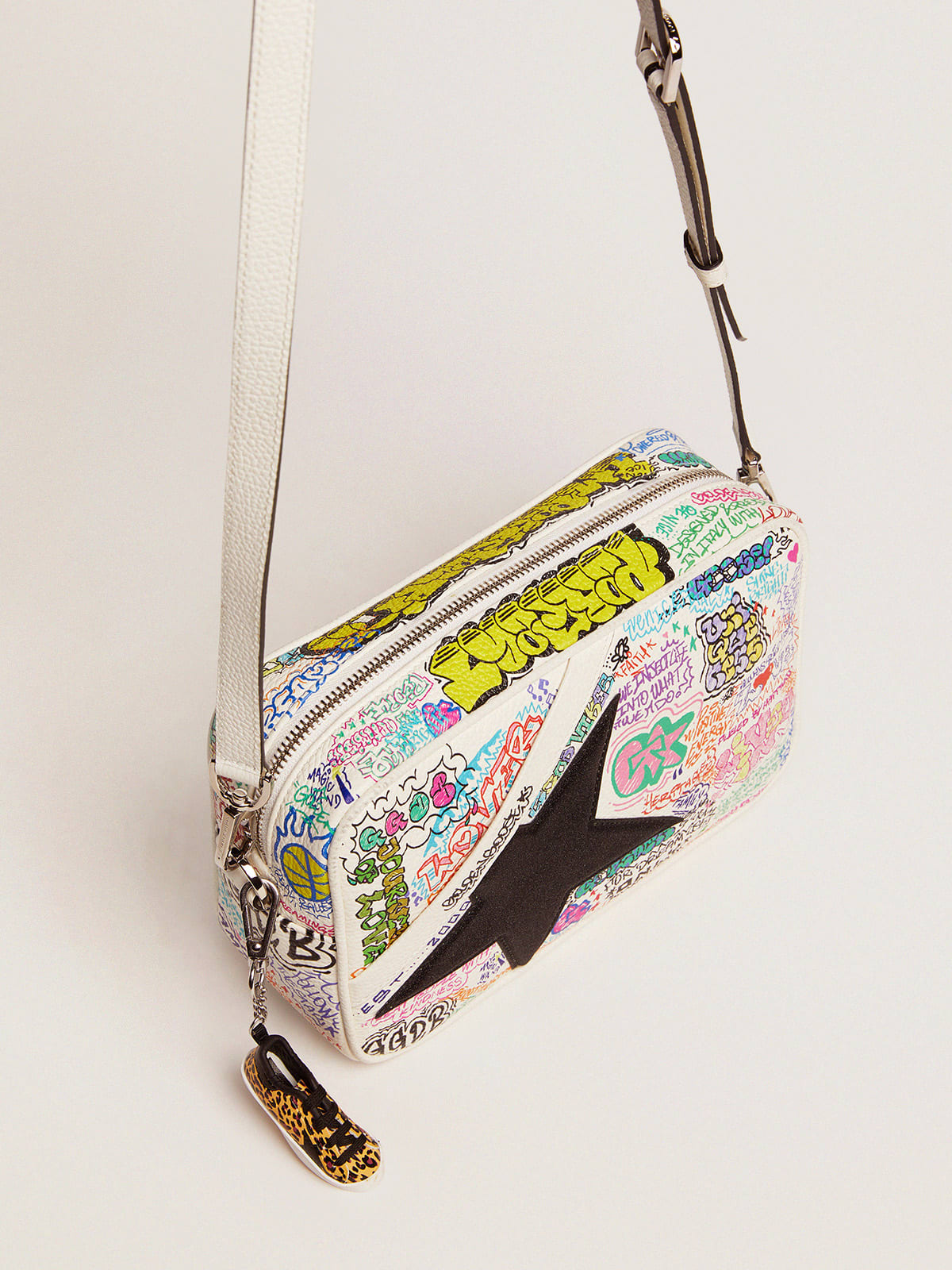 Golden Goose - Star Bag with graffiti print and black glitter star in 