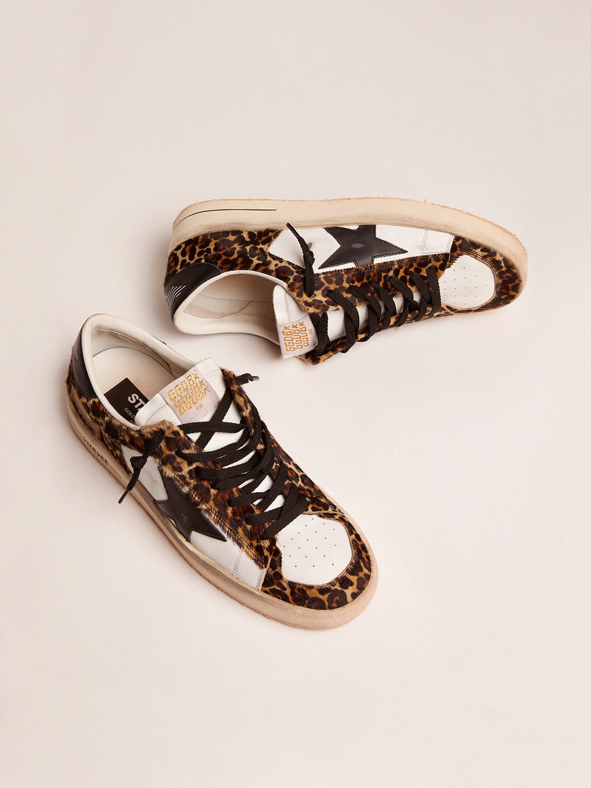 Golden Goose - Stardan sneakers in leopard-print pony skin and black star in 