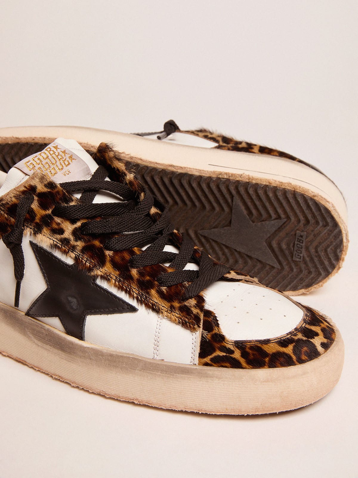Golden Goose - Stardan sneakers in leopard-print pony skin and black star in 