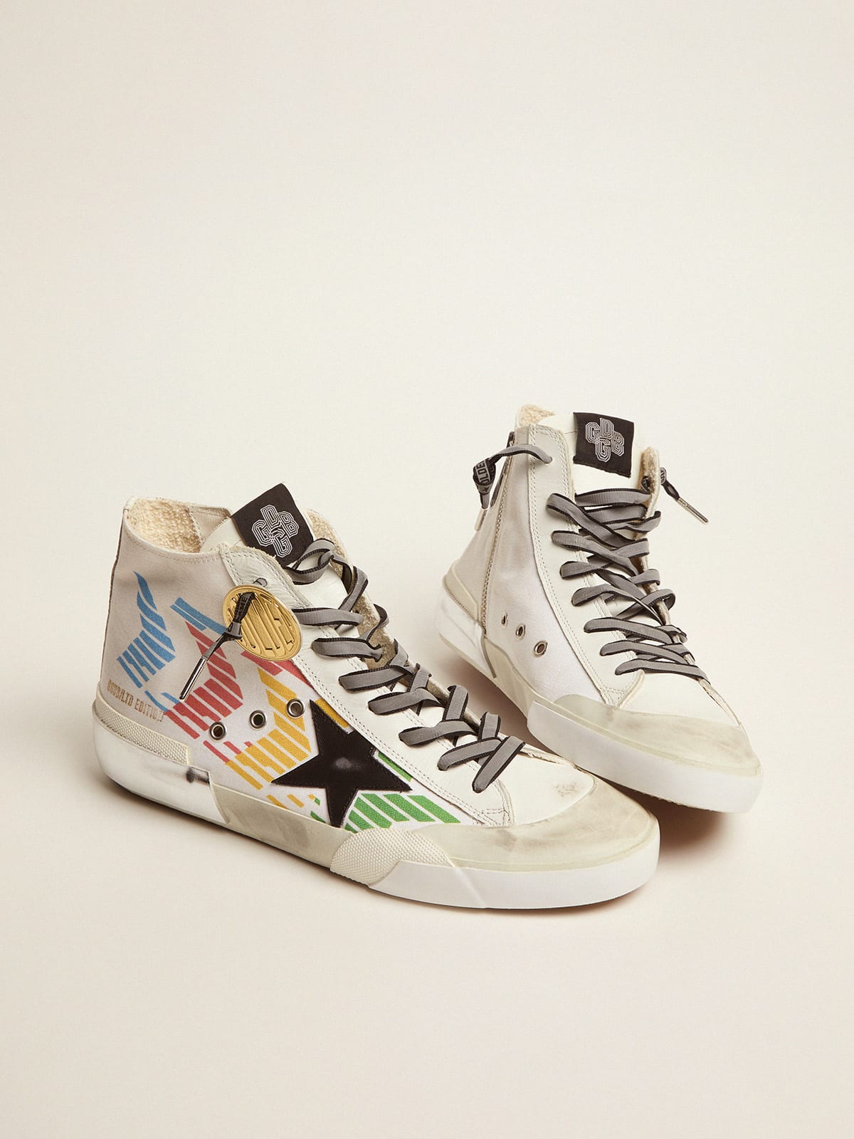 Women s Francy sneakers with white canvas upper and multicolored screen print