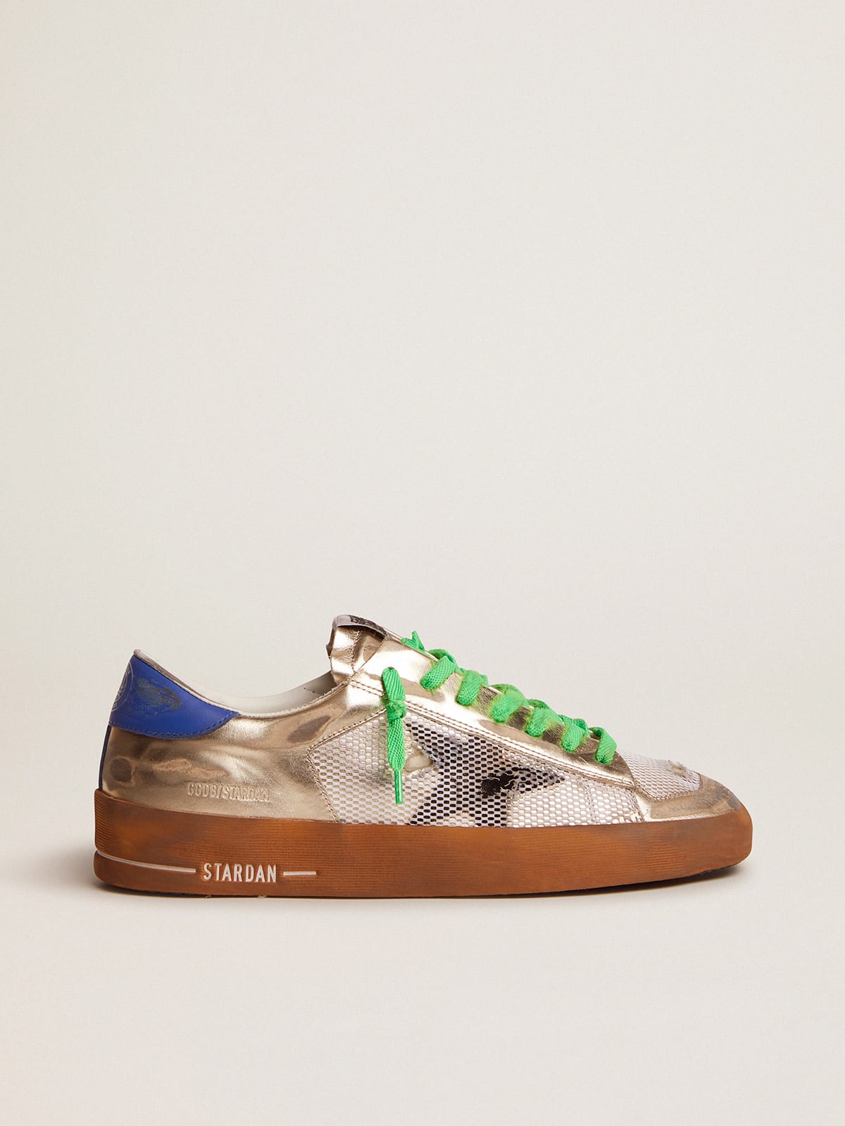Golden Goose - Women’s Stardan LAB sneakers in laminated leather and mesh with a blue heel tab in 