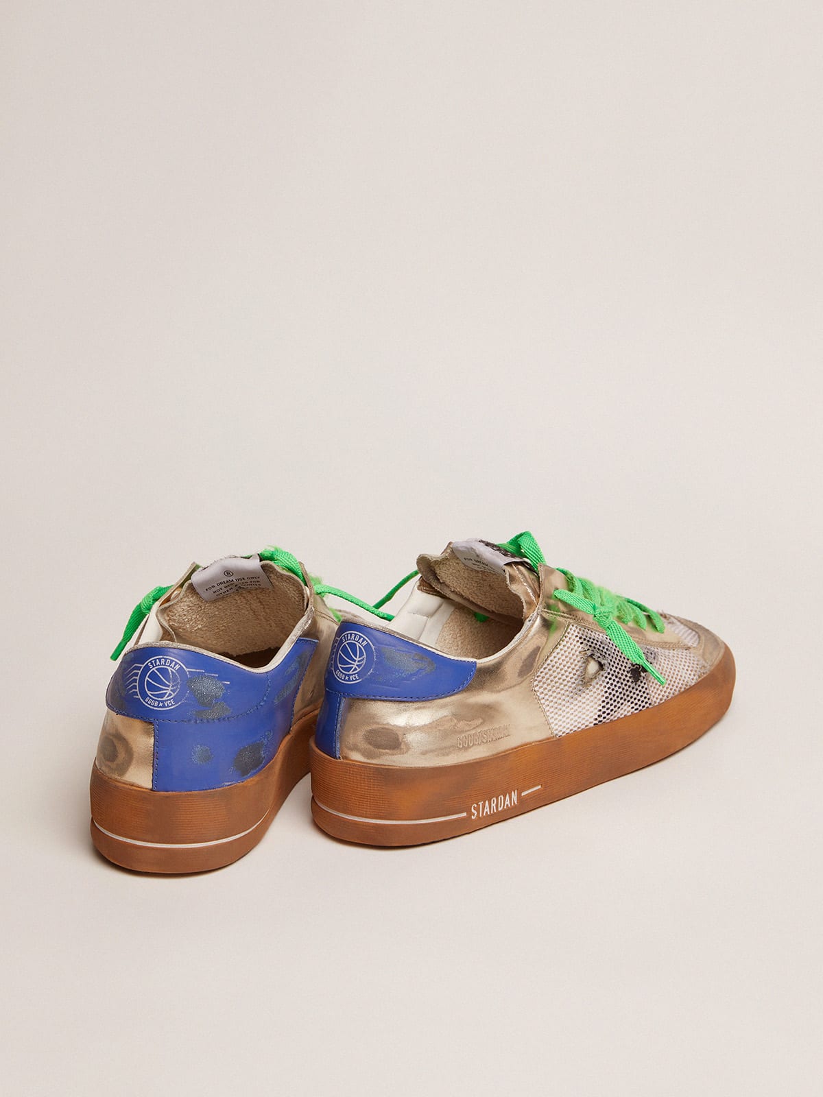 Golden Goose - Women’s Stardan LAB sneakers in laminated leather and mesh with a blue heel tab in 